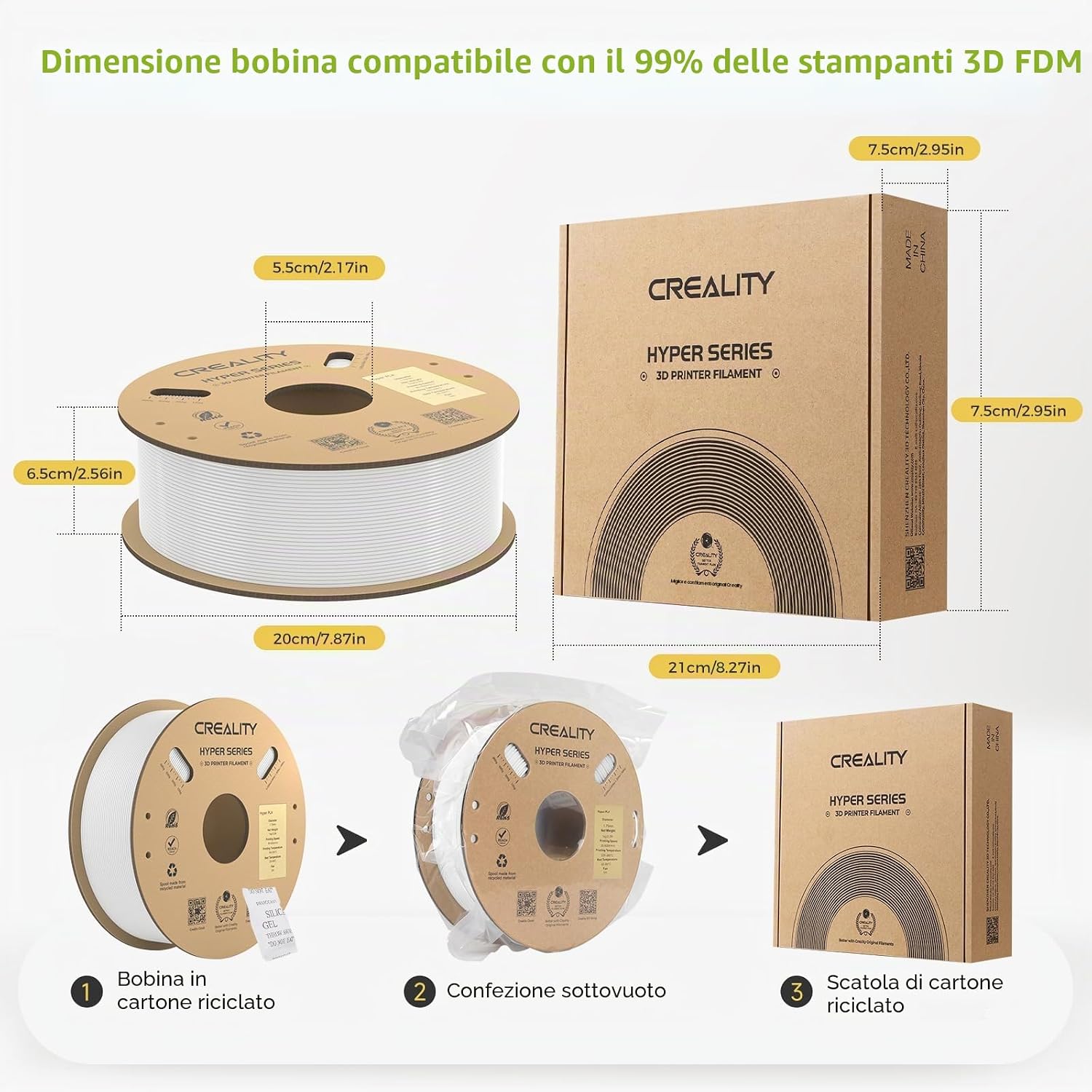 Thumbnail 6 de Creality Hyper PLA Filament Bianco+Bianco 2KG — Stampa ad alta velocità con eccellente accuratezza