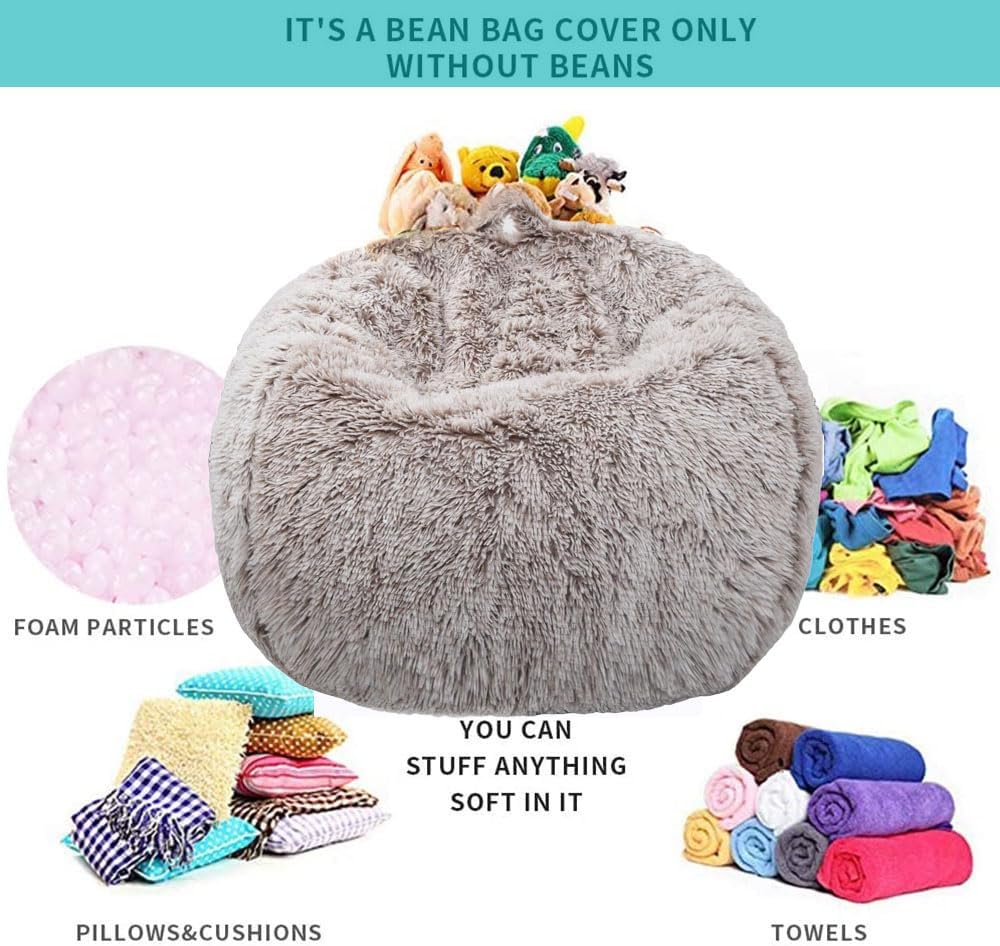 Detalle de Kisoy KQ-001CamelS Stuffed Animal Storage Bean Bag Cover, Heather Camel Faux Fur
