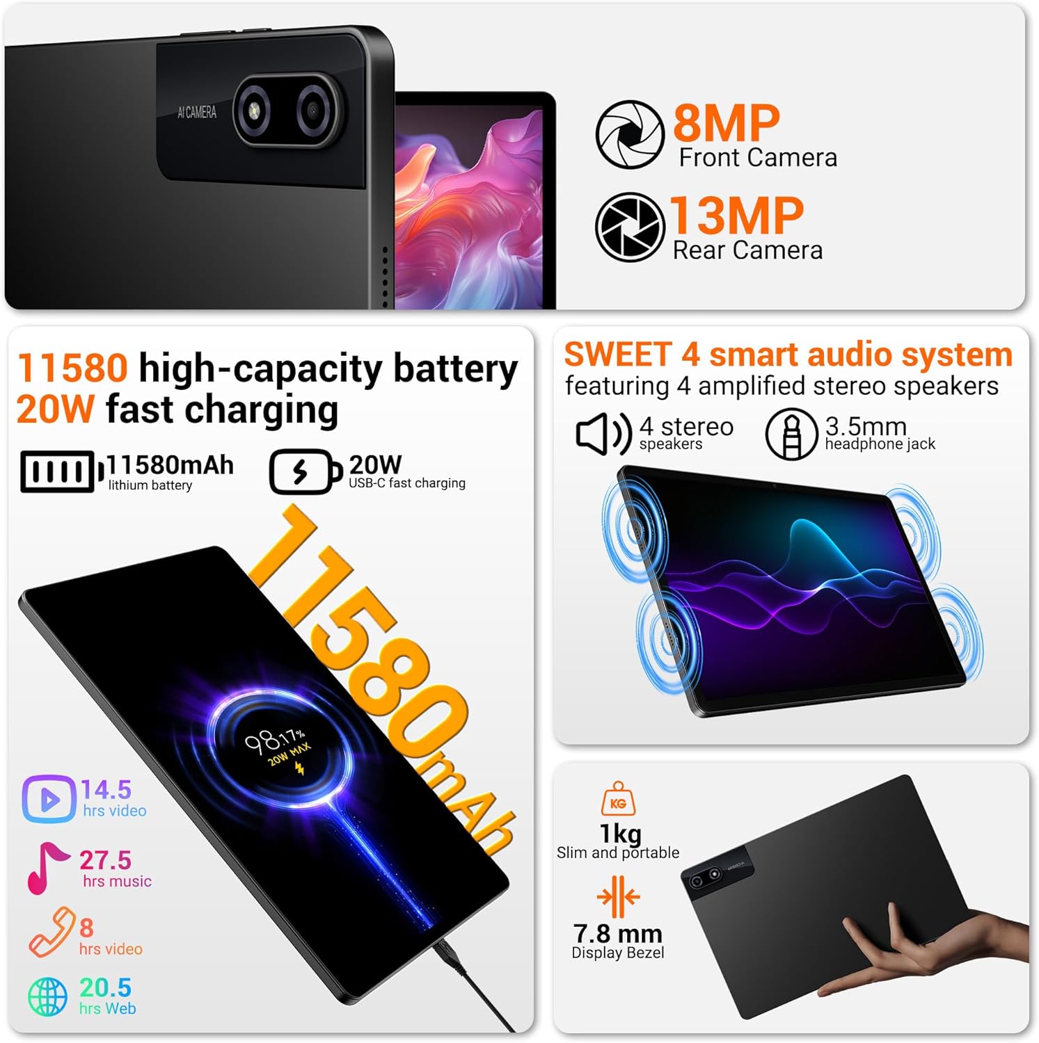 Thumbnail 4 de BEYNIVAN Tablet13 Pollici Android 15 con 4G/5G, 36GB RAM+512GB ROM, Espansione microSD, 13MP+8MP, Gemini AI e Tastiera incluse