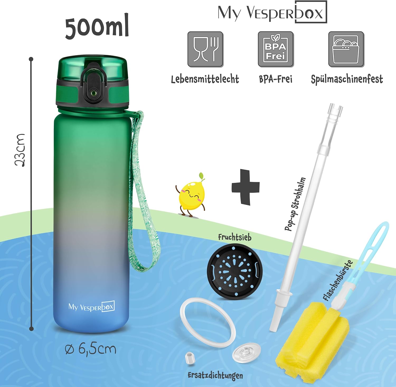 Thumbnail 1 de My Vesperbox Trinkflasche Kinder 500ML – auslaufsicher, BPA-frei, inkl. Ersatzdichtung