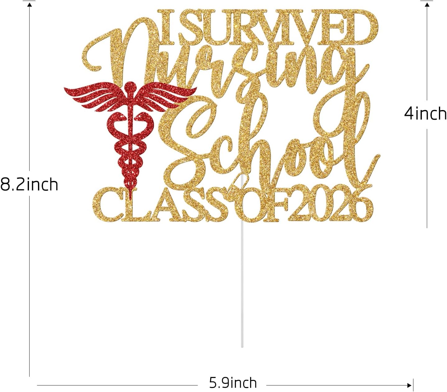 Thumbnail 6 de Yotawebery I Survived Nursing School Cake Topper, Class of 2026, Gold and Red Glitter