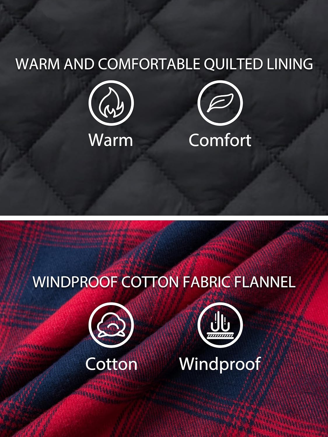 Detalle de TACVASEN Men's Quilted Flannel Shacket with Removable Hood, Plaid
