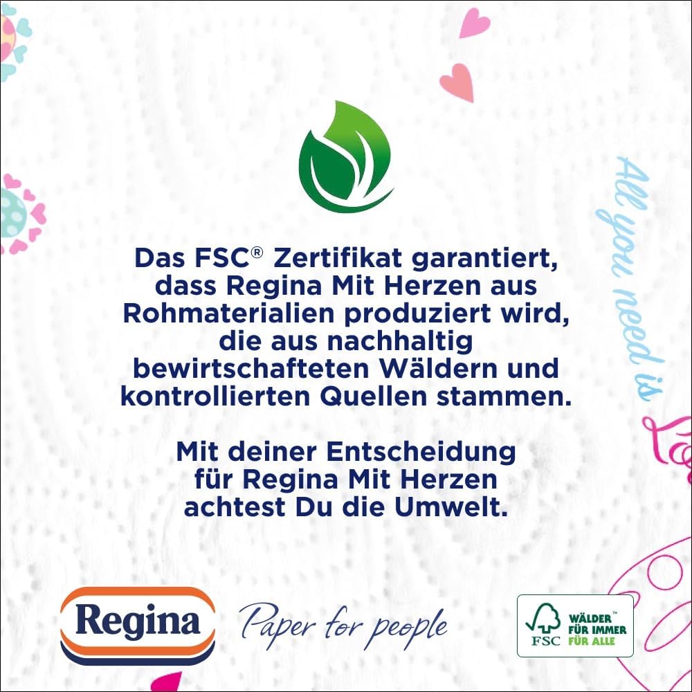 Thumbnail 5 de Regina mit Herzen Haushaltstücher – 32 Rollen-Packung, 43 Blatt pro Rolle, 3-lagig, FSC