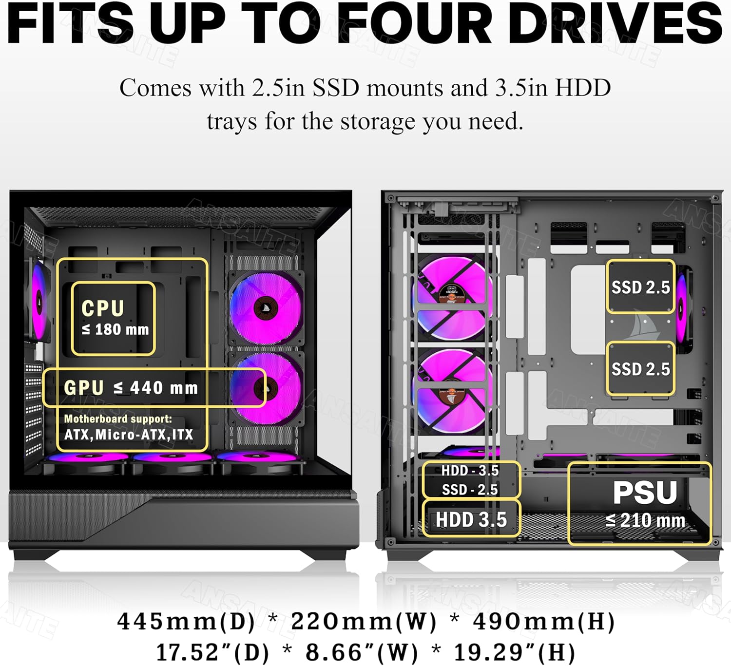 Thumbnail 4 de ANSAITE ATX PC-Gehäuse 360mm Radiator Unterstützung 🖥