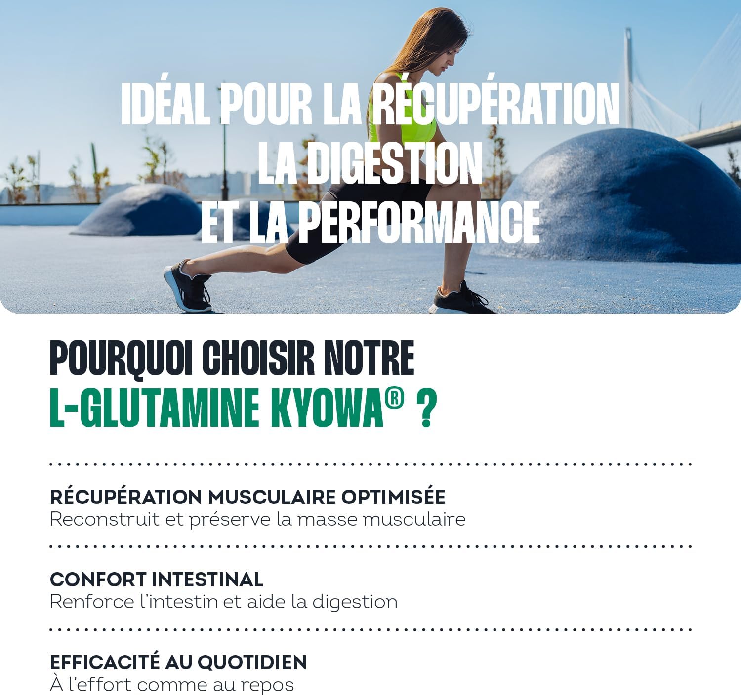 Detalle de Impulse Nutrition – L-Glutamine Kyowa® 100% Pure & Végétale – Poudre sans goût, 150 g, Fabriqué en France