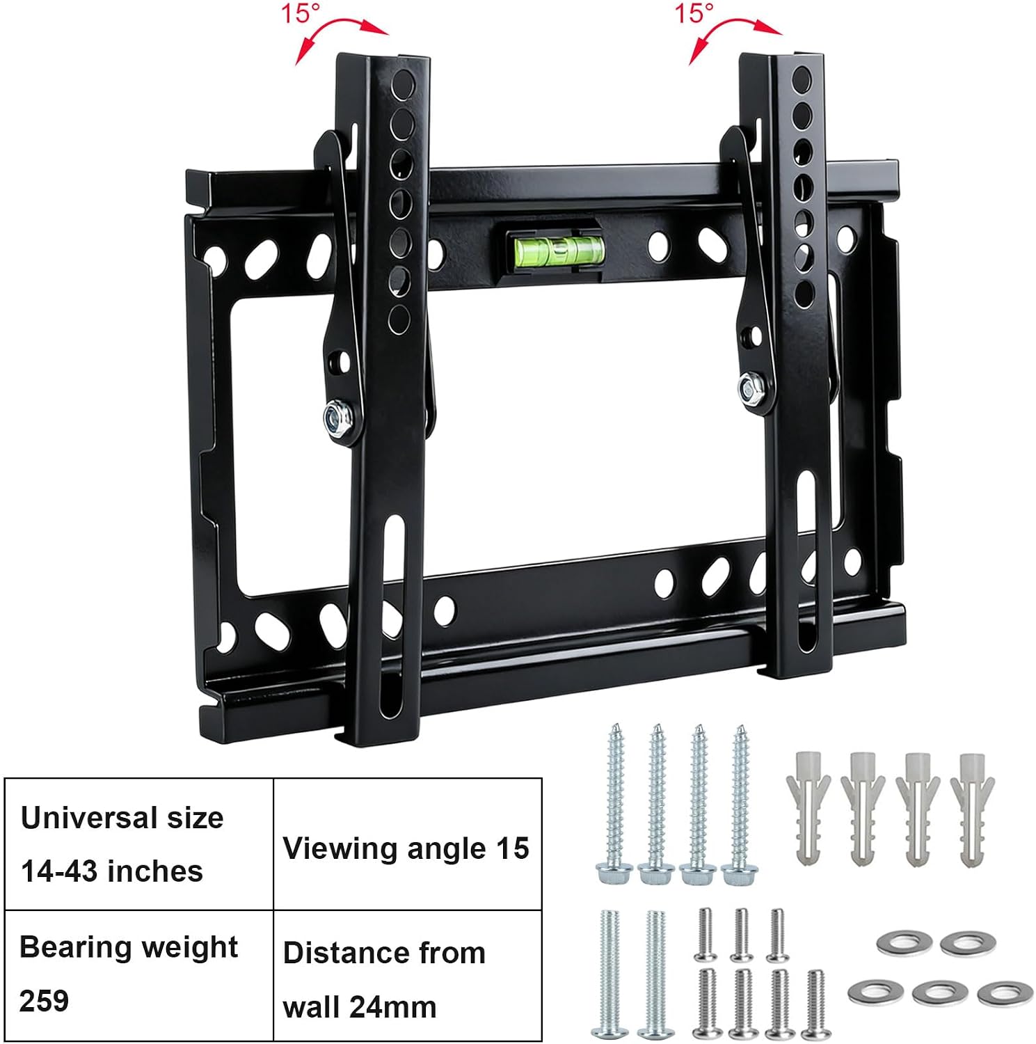 Detalle de TV Wall Bracket for 14–42 Inch: Universal Mount with Tilt for Flat & Curved TVs (Max VESA 200x200)