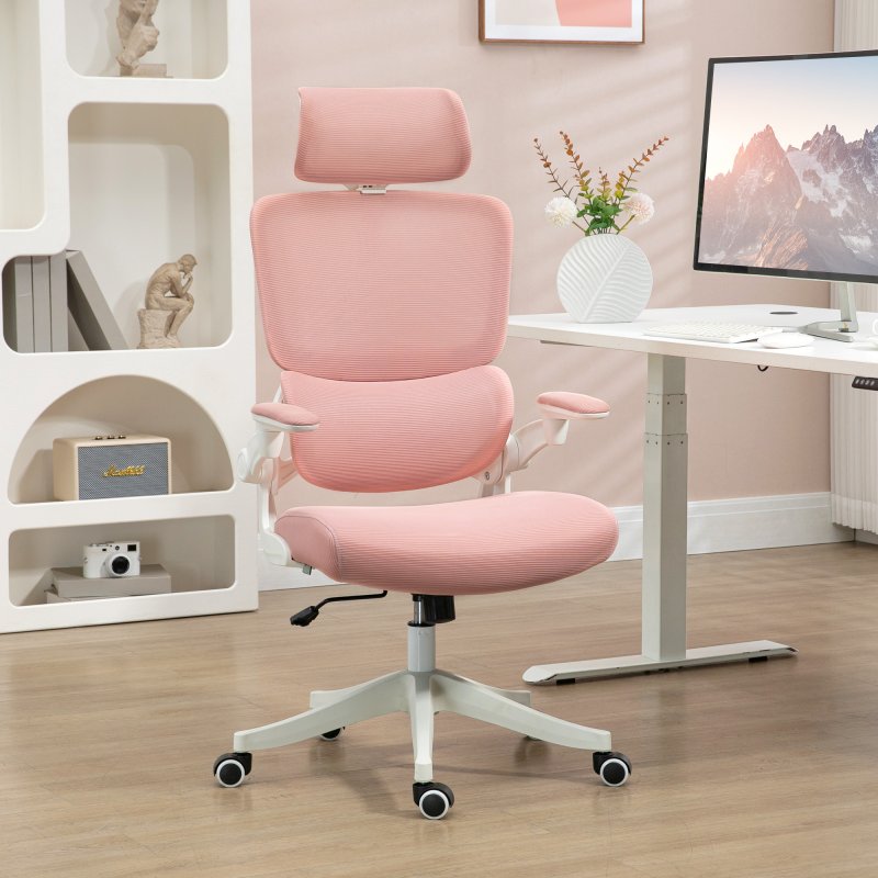 Thumbnail 3 de Vinsetto Silla de oficina de malla, respaldo alto, rosa (62x58x120–133 cm)