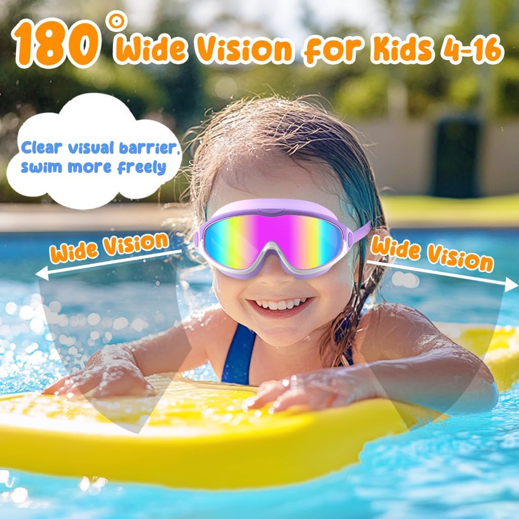 Detalle de COOLOO 2 Pack Kids Swimming Goggles – Wide View, Anti-Fog & Anti-UV Safety for 4–16 Year Olds
