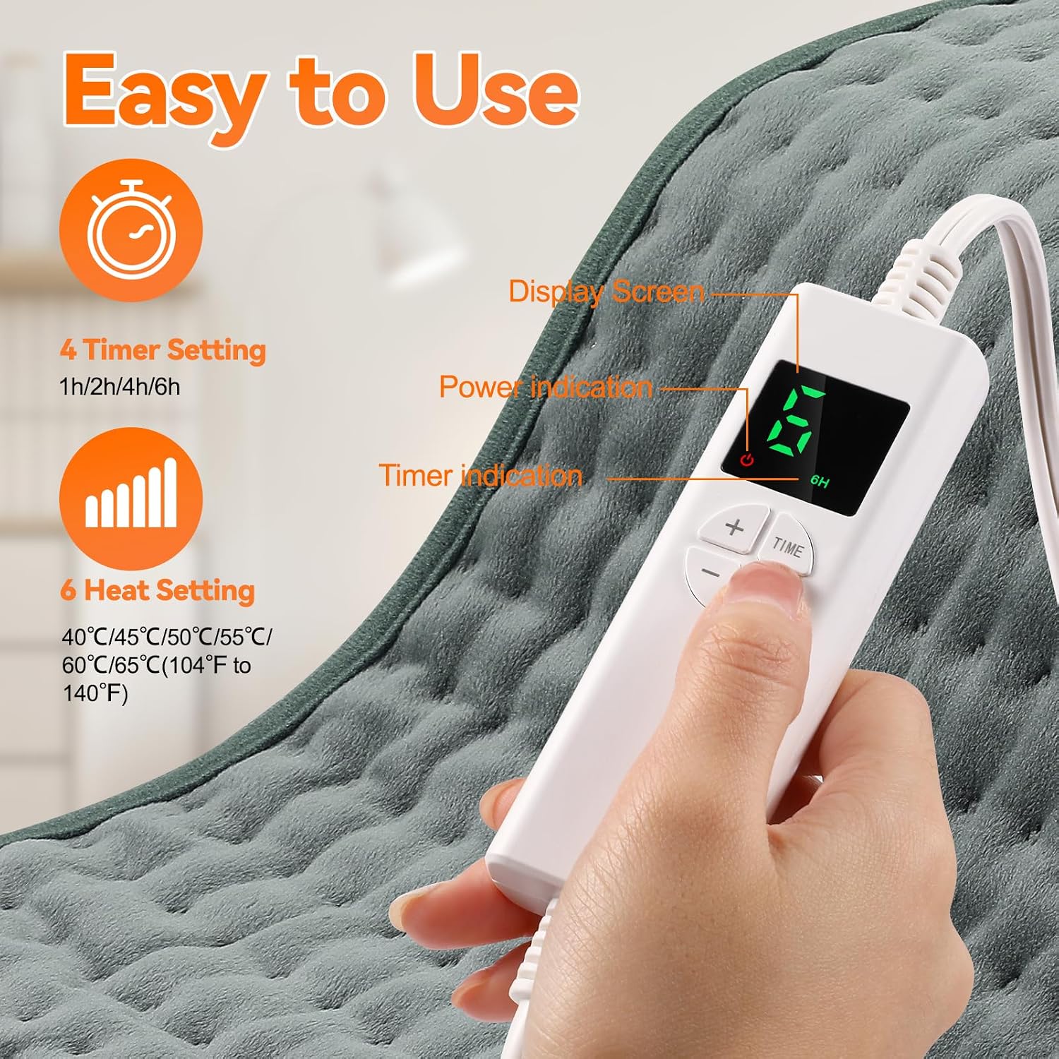 Detalle de OneAmg 3060 Heating Pad, 6 Heat Settings and 4 Timer Options