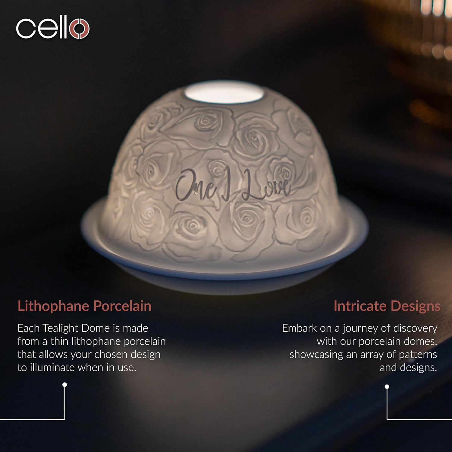Thumbnail 1 de Cello Porcelain Tealight Holder Dome – “One I Love” 3D projection lithophane candle warmer by One I Love Design