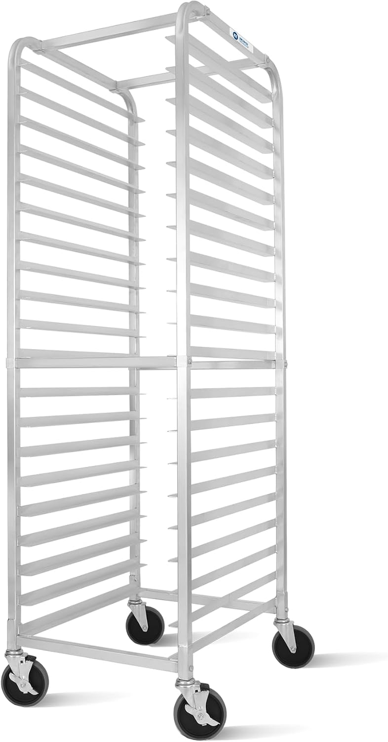 Detalle de BIEAMA 20-Tier Aluminum Sheet Pan Rack – NSF Full-Size, 4-Wheel Bakery Cooling Rack