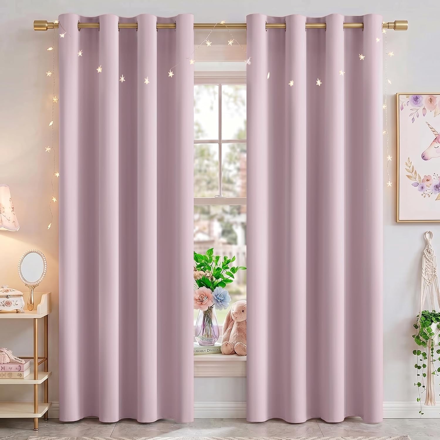 Detalle de NICETOWN Blackout Pink Curtains for Girls Room (Lavender Pink/Baby Pink) — Thermal Insulated Grommet Panels, 1 Pair, 52 x 84 in