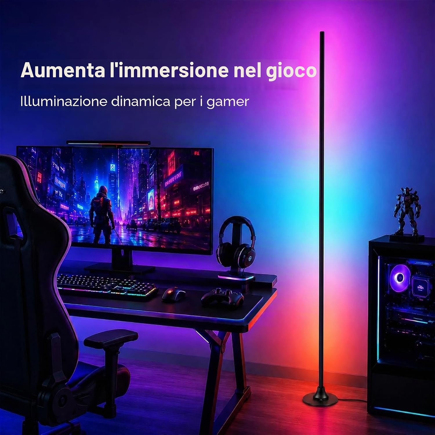Thumbnail 2 de Sylvwin Lampada da Terra RGB LED 120 cm – lampada angolare con app, telecomando e sincronizzazione musicale