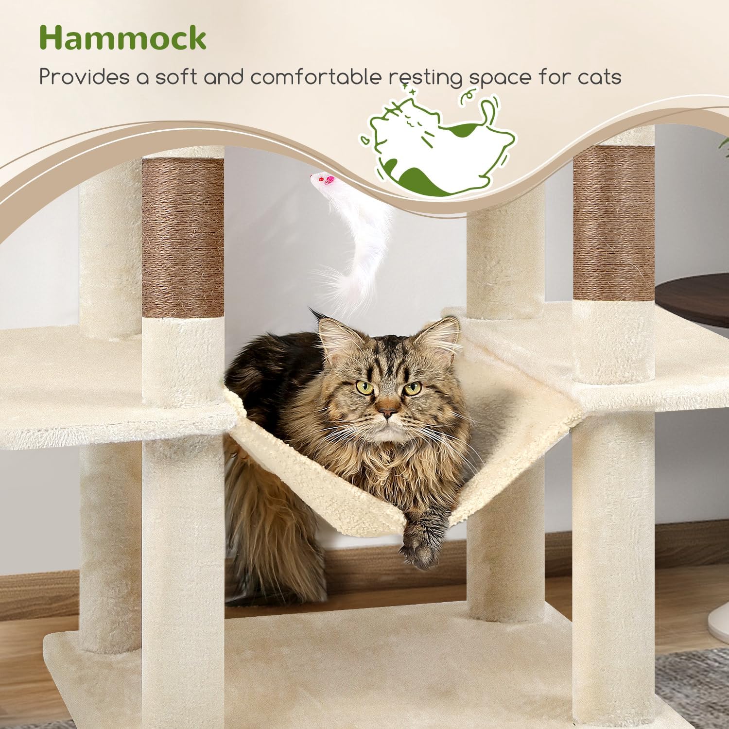 Detalle de Globlazer F76 Cat Tree, 76.38-Inch, 7 Levels, Sisal and Plush, Beige
