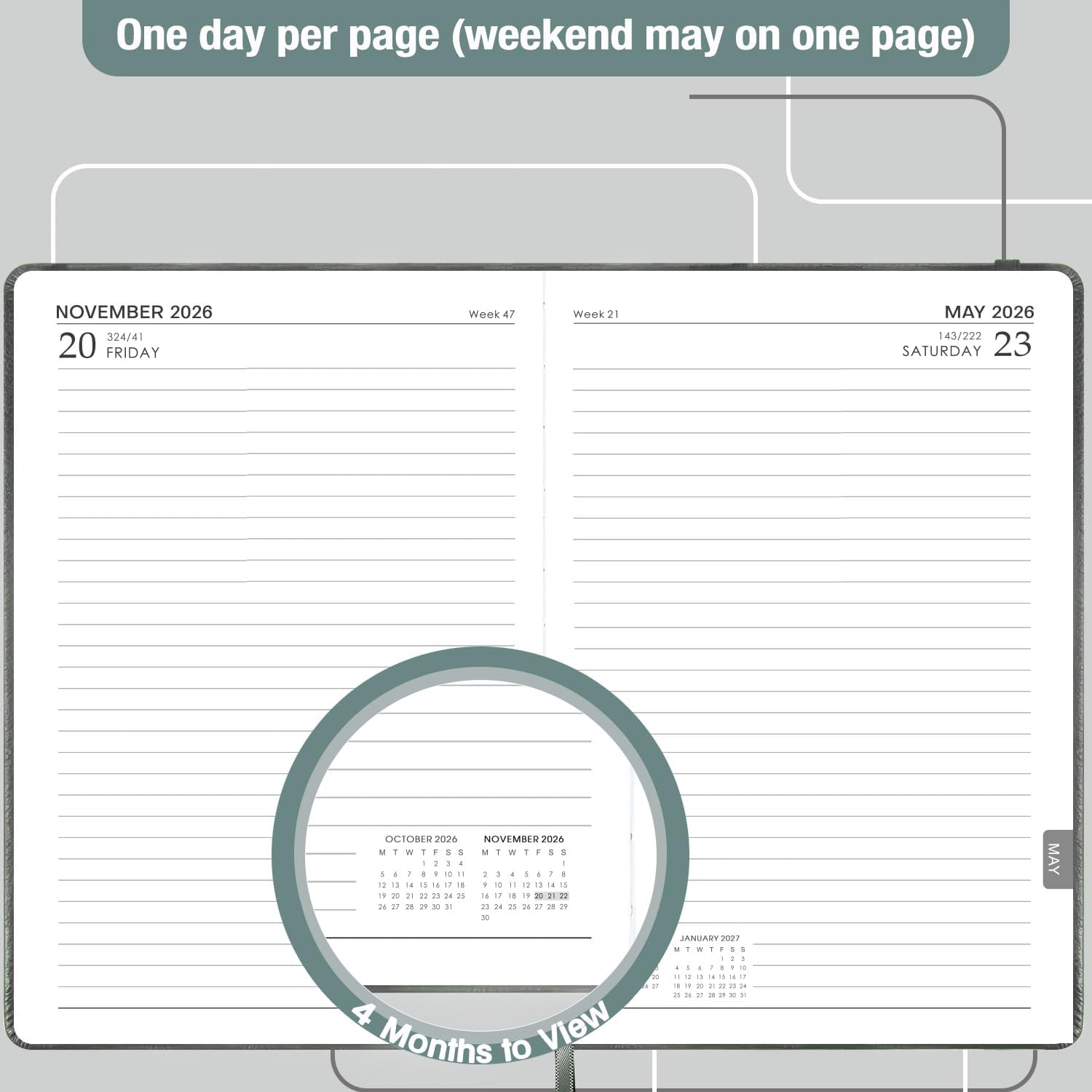 Thumbnail 2 de Indeme Academic Diary 2026-2027 (A5 Day to Page, Grey) – Durable, practical planner for the academic year