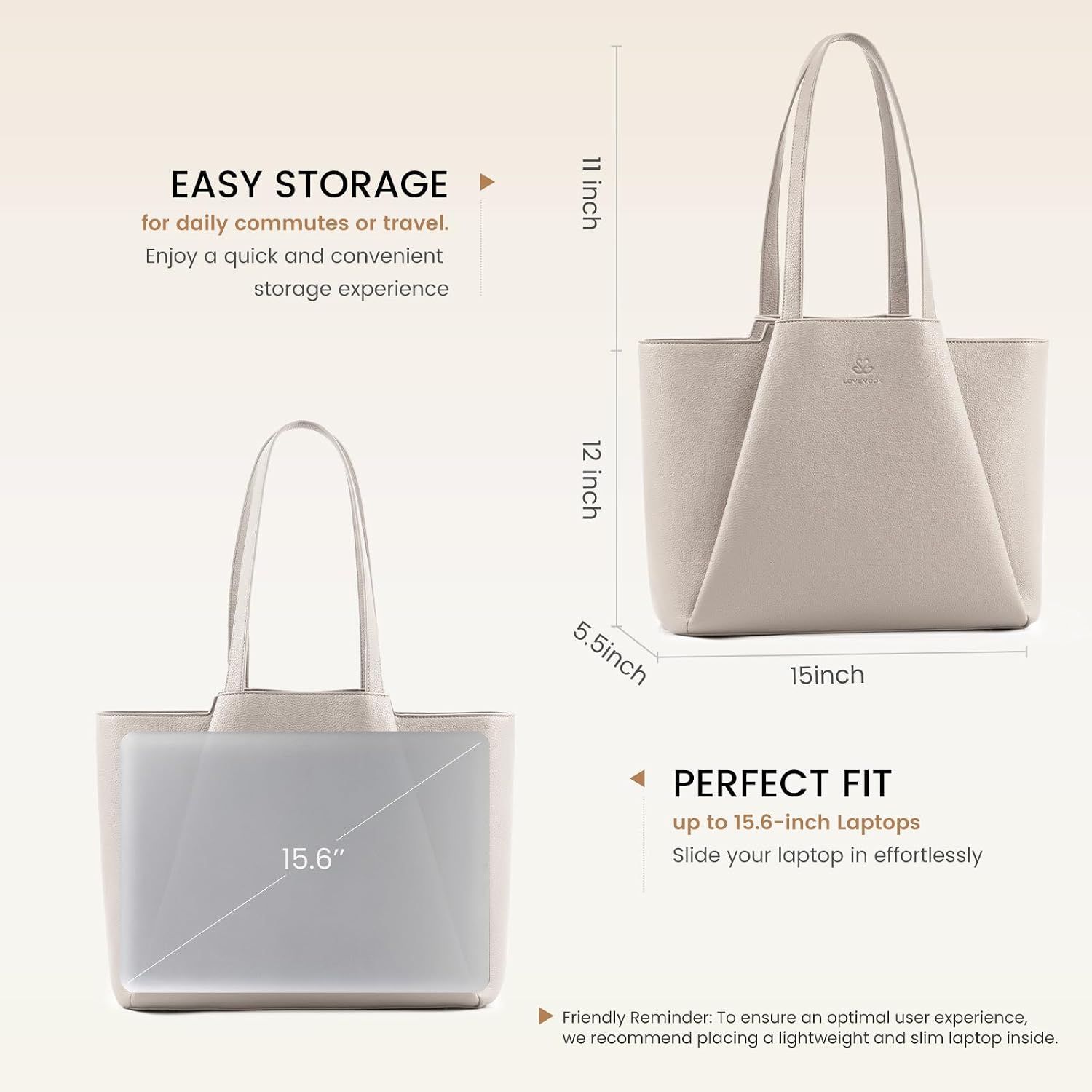 Thumbnail 2 de LOVEVOOK 15.6 Inch Laptop Bag for Women – PU Leather Tote with Padded Laptop Sleeve