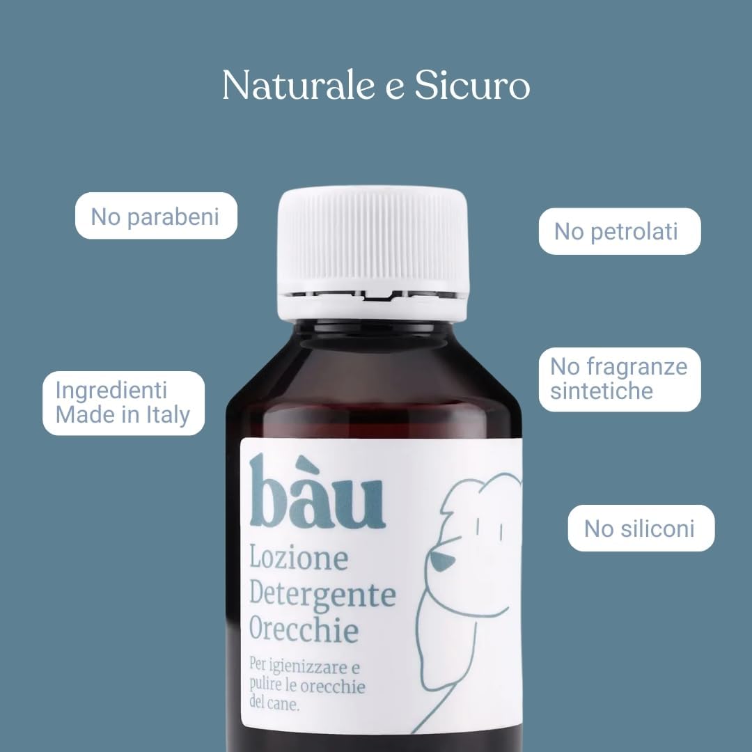 Detalle 2 de Bau Pulizia Orecchie Cane Delicata con Aloe Vera, Camomilla e Calendula – Detergente per Orecchie