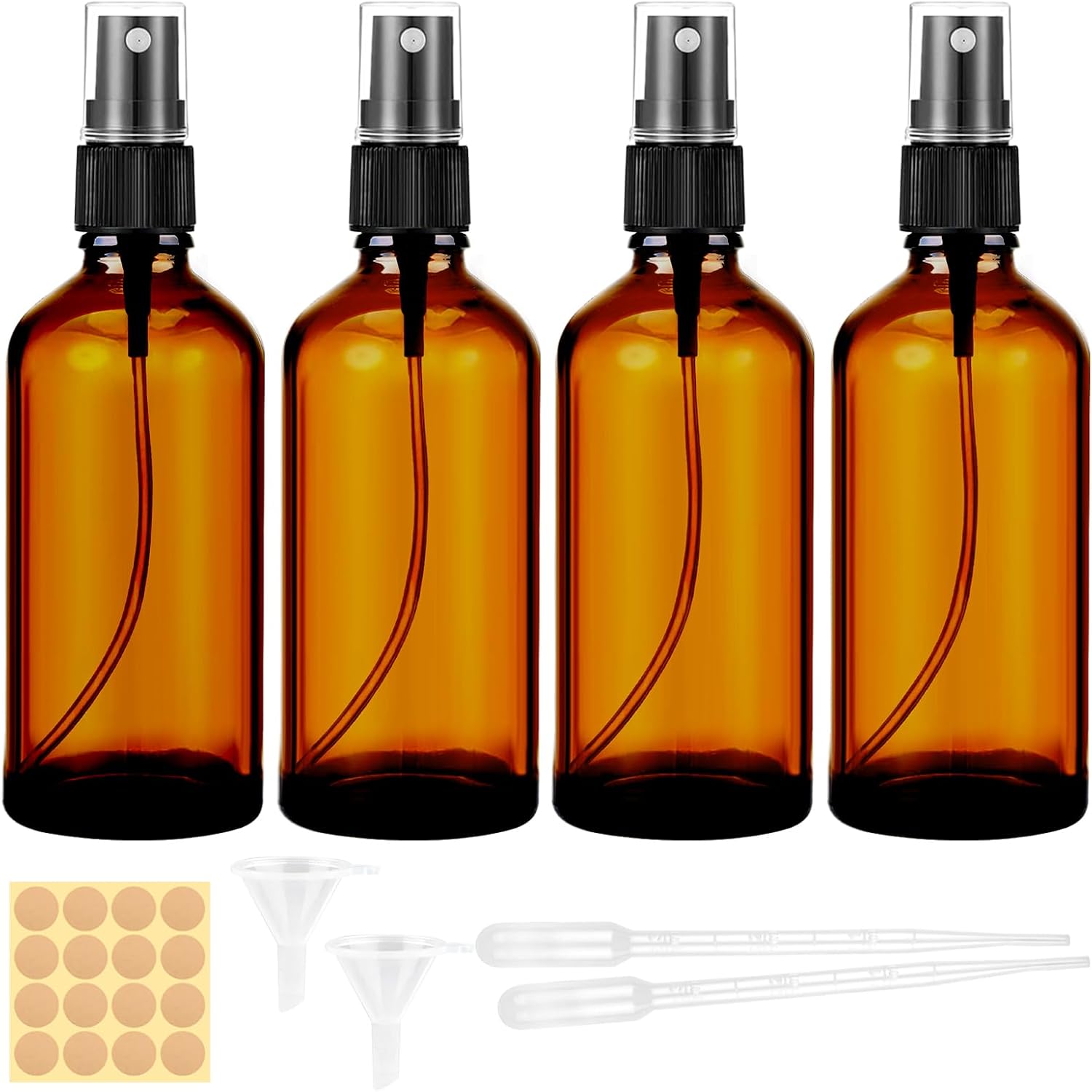 Detalle de Maxmoc 4x 100 ml Braunglas Sprühflaschen-Set mit Trichter, Pipetten, Tropferspitzen und Etiketten