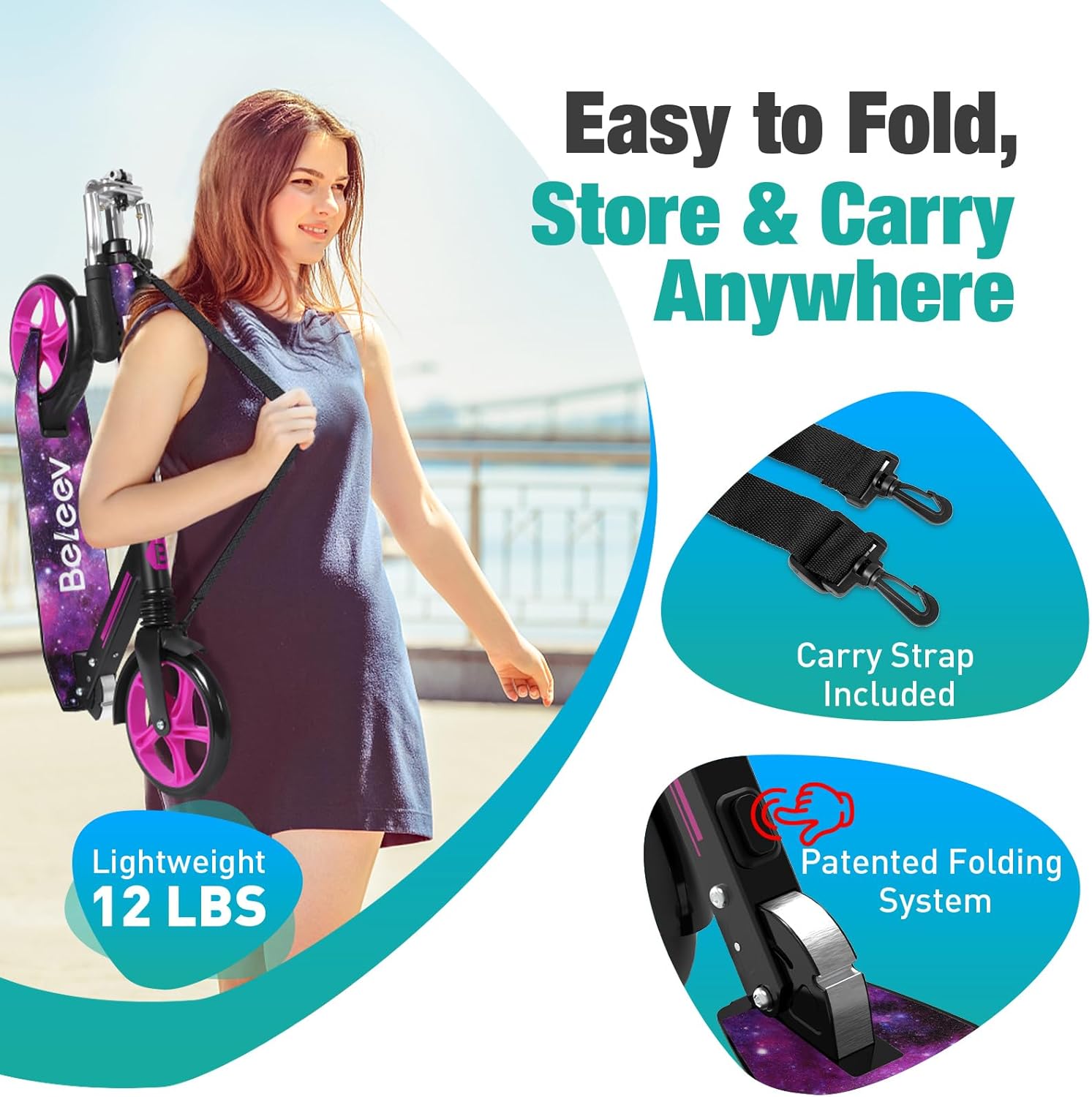 Thumbnail 3 de BELEEV kids scooter (Ages 6+) with 200mm big wheels, adjustable handlebar and front suspension