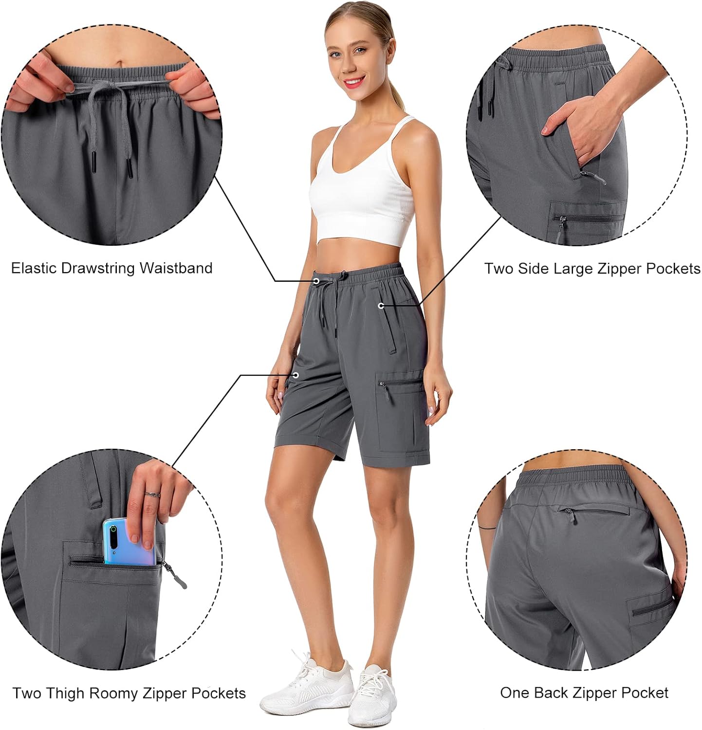 Thumbnail 5 de Hugut Women's Lightweight Hiking Cargo Shorts: Quick-Dry, Water-Resistant Adventure Ready