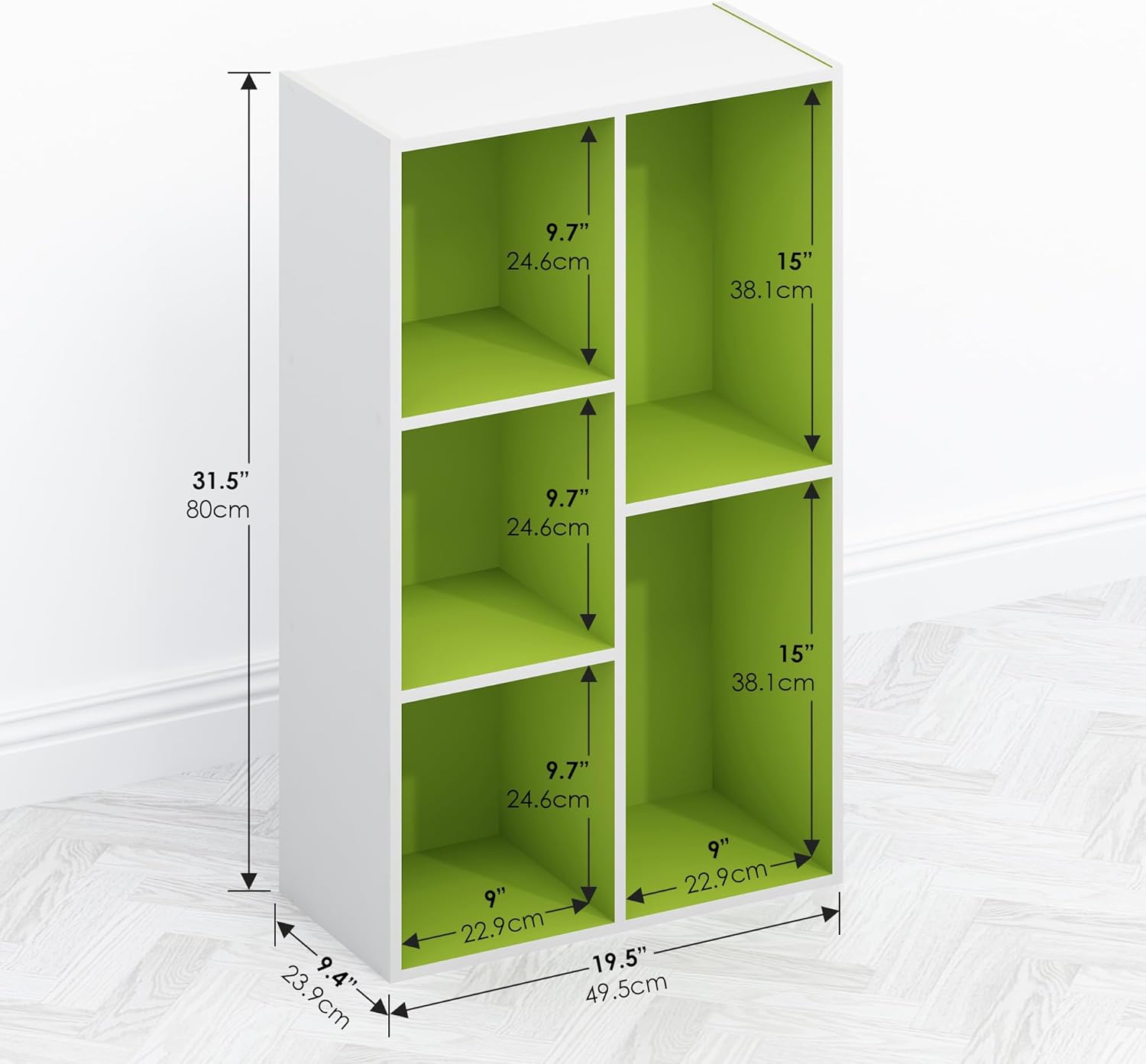 Detalle de Furinno TOMI TV Stand: Reversible 5-Cube Entertainment Center in Green