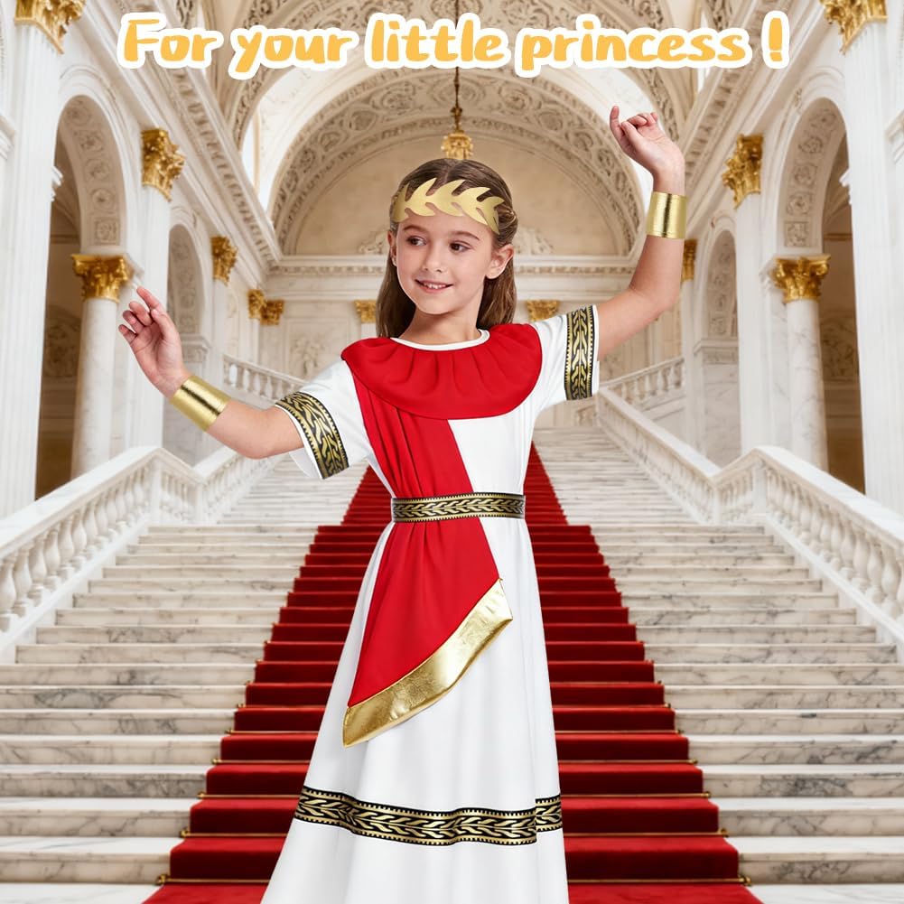Thumbnail 5 de Costume da antica Grecia Romana BSBUY per ragazzi e ragazze, bianco e rosso (toga/abito lungo con cintura)