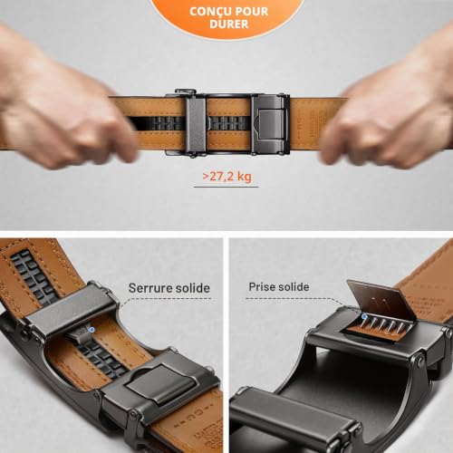 Detalle 2 de BULLIANT Ceinture Homme – Ceinture automatique en cuir noir 35 mm, taille réglable, boîte cadeau
