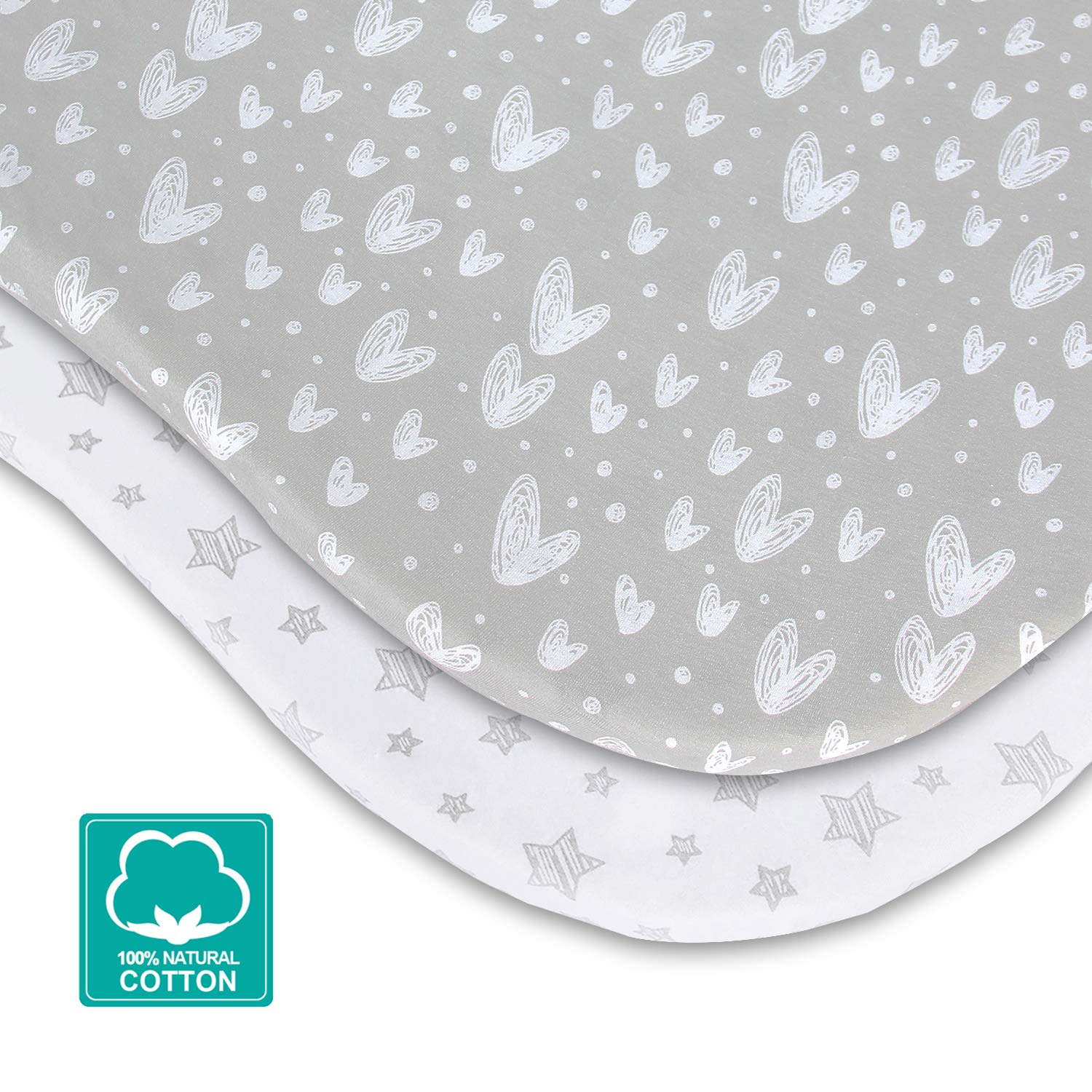 Detalle de Biloban Cotton Bassinet Sheets for Graco Pack ‘n Play Dome LX, 2-Pack Gray Print