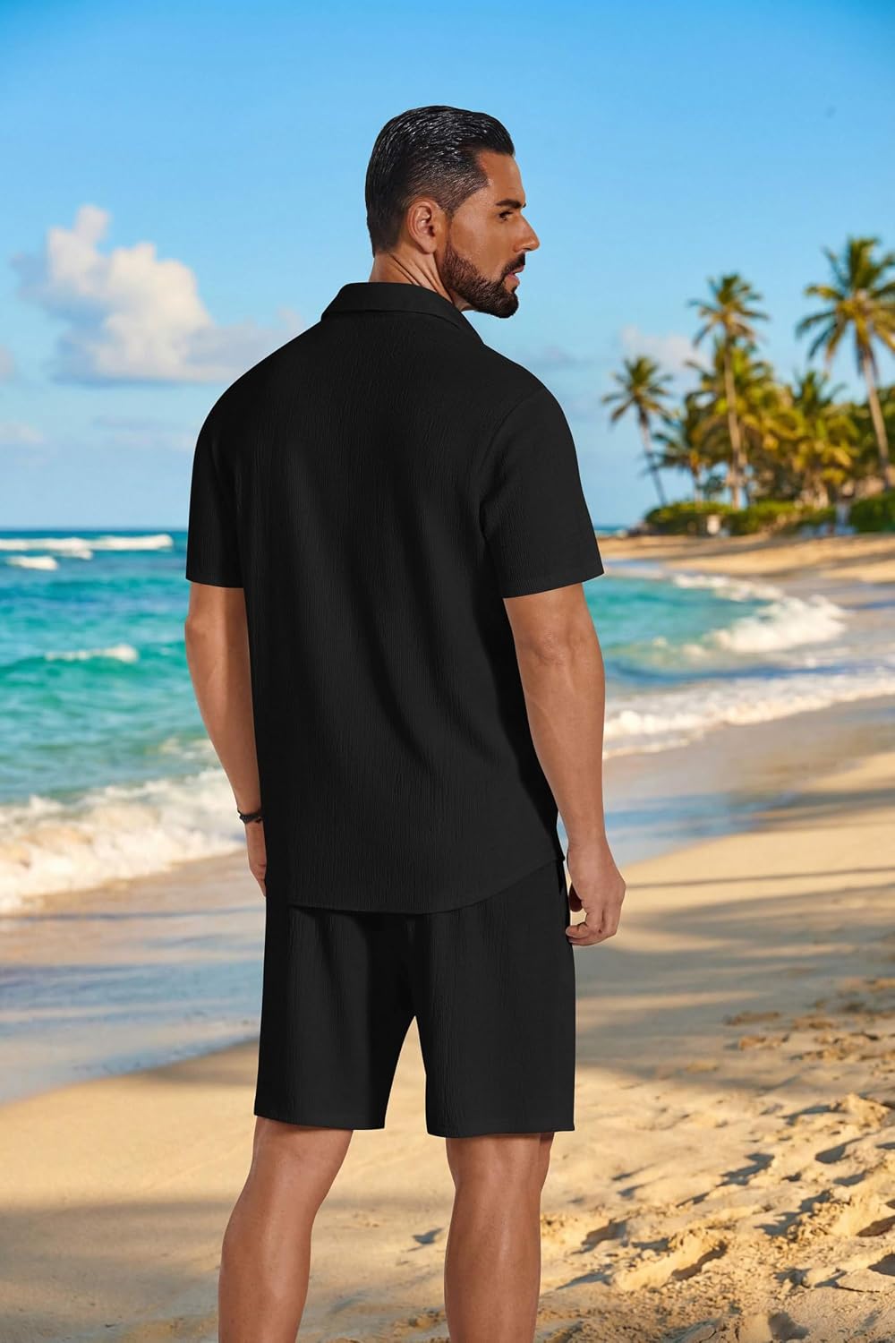 Detalle 1 de COOFANDY Men’s 2-Piece Shirt and Beach Shorts Set, Lightweight Textured Fabric