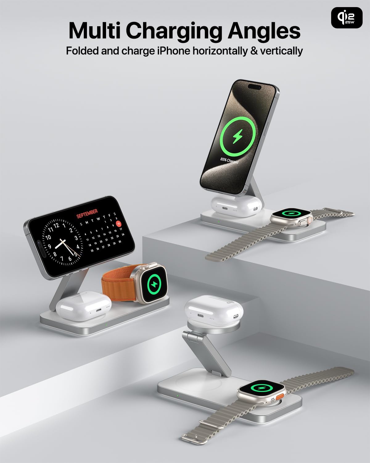 Thumbnail 6 de KEEPRO 3-in-1 Wireless Charging Station (Qi2 25W) with MagSafe stand for iPhone and watch charging