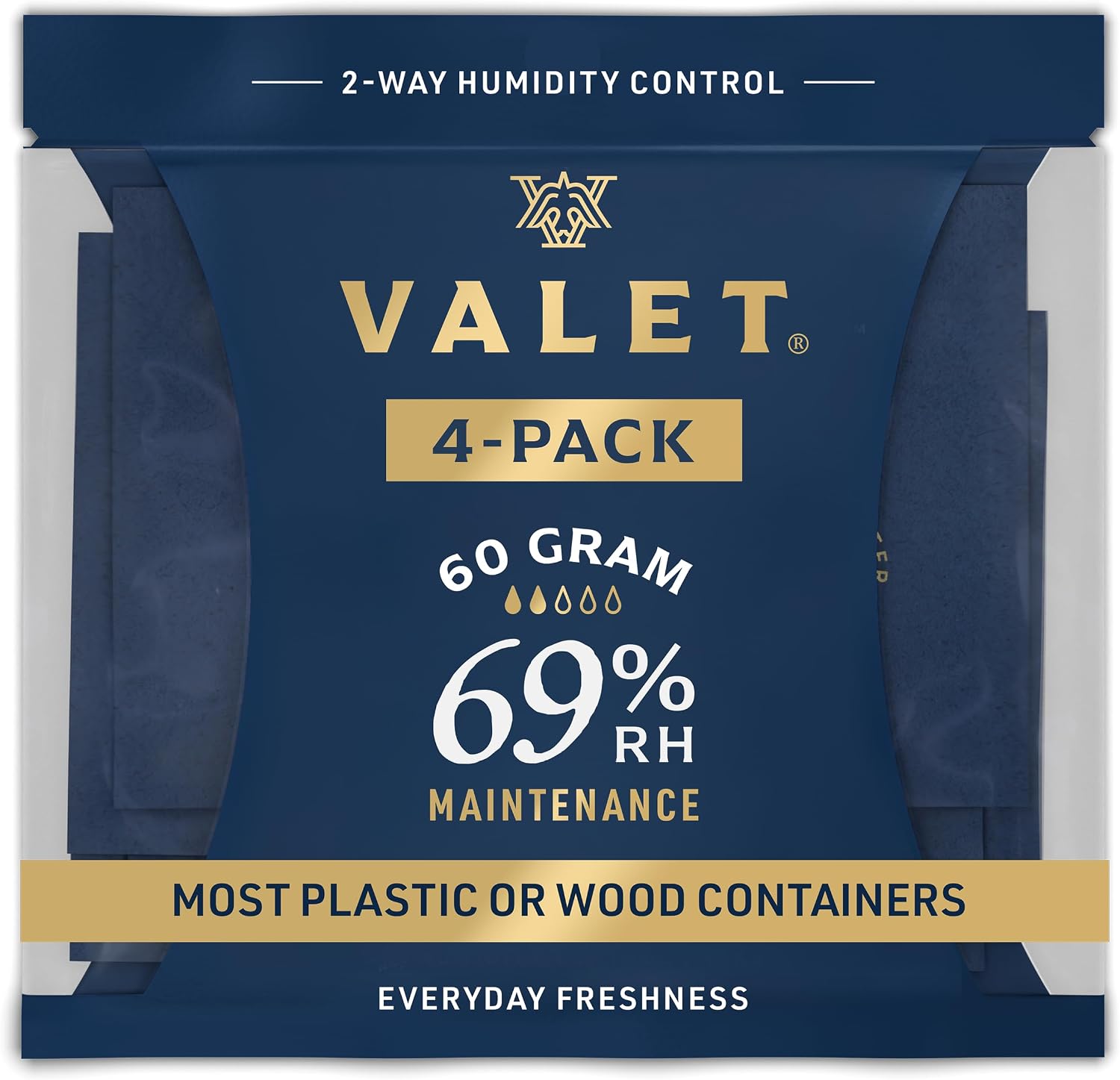 Valet 69% Two-Way Humidity Packs 4-Pack (60g) for Airtight & Plastic Containers