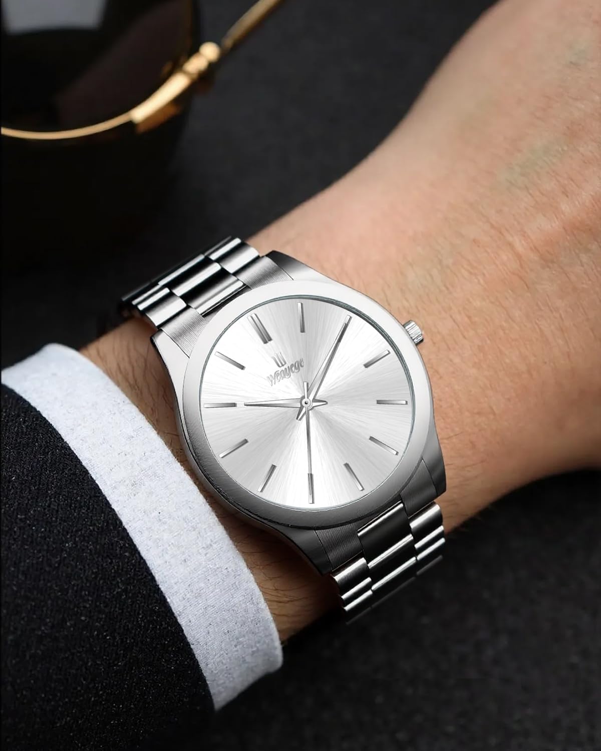 Thumbnail 4 de Weayege Herren Analog-Uhr mit Quarzwerk, Edelstahlarmband, wasserdichtes Mesh-Design (44 mm)