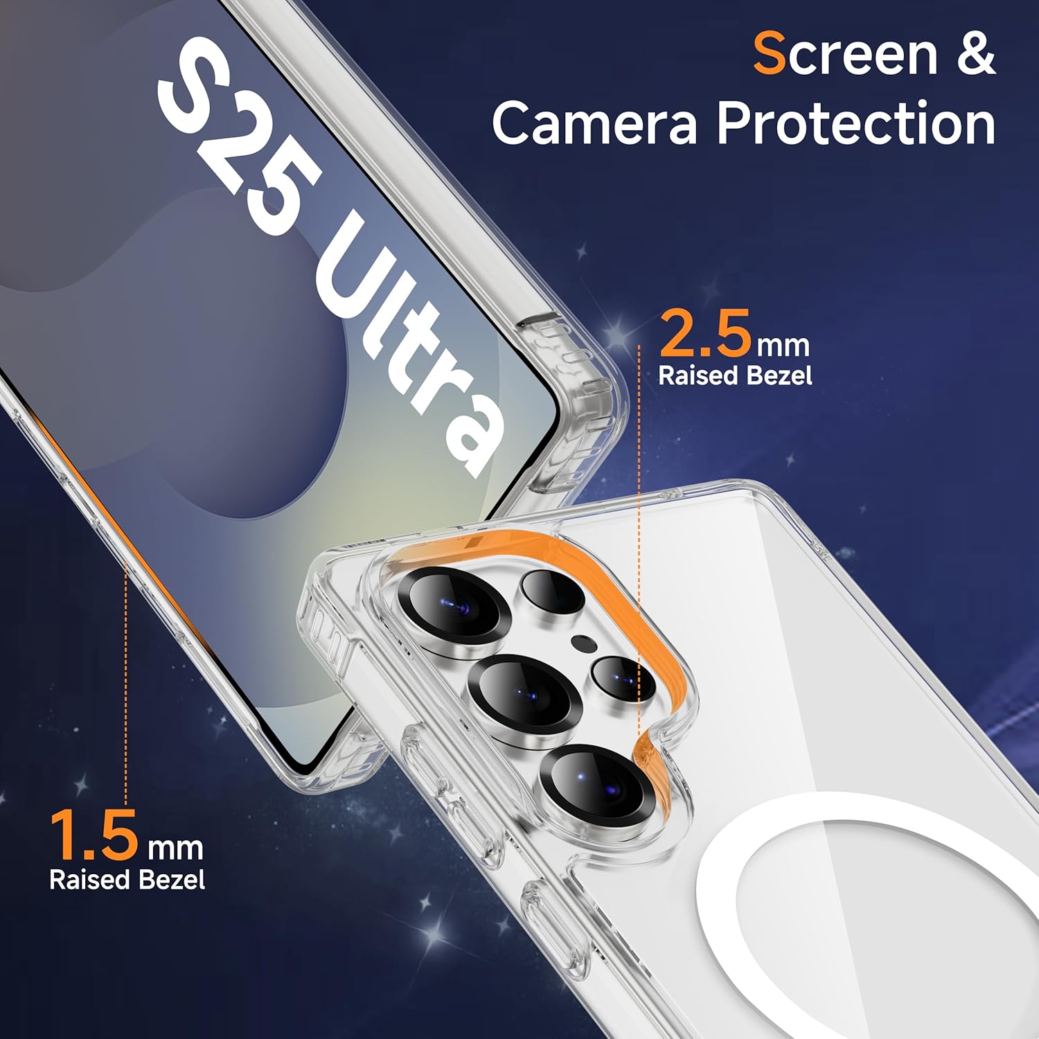Detalle de ORETECH Magnetic Case for Samsung Galaxy S25 Ultra – Ultra Slim, Clear, MagSafe-Criendly