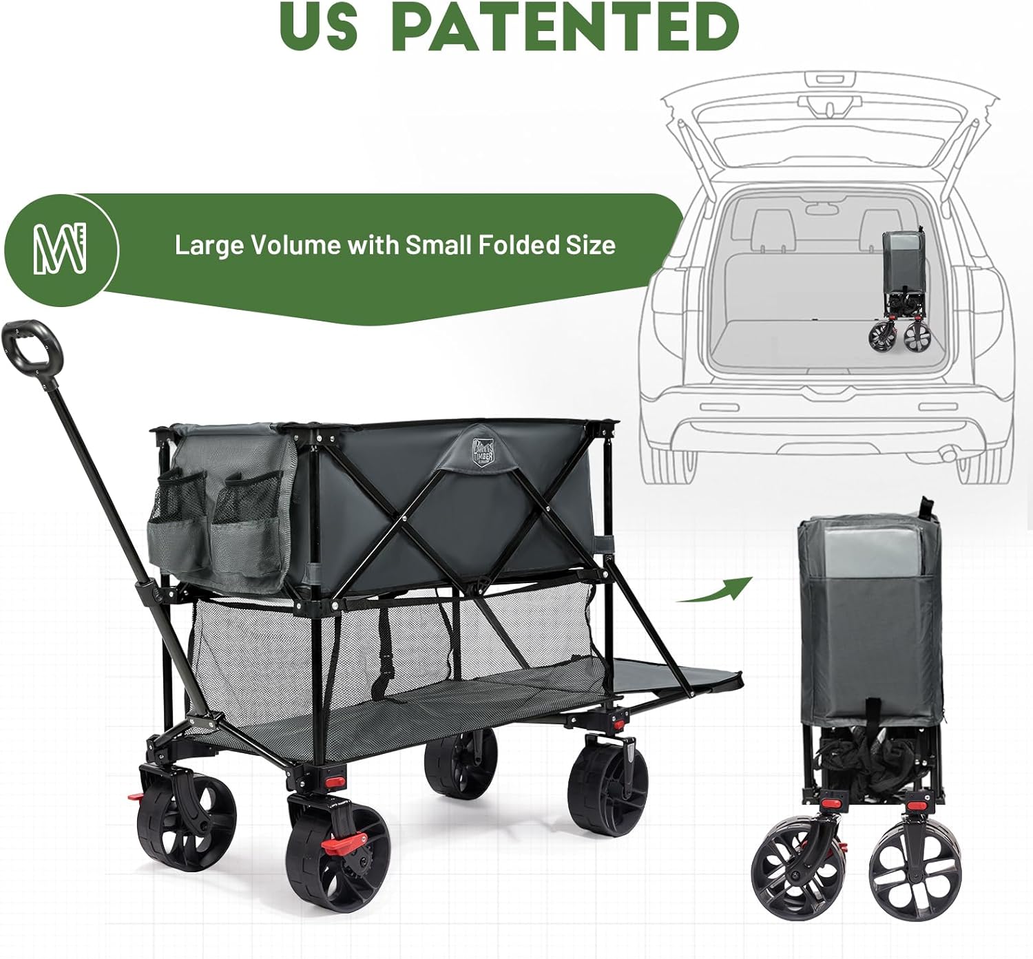 Thumbnail 6 de Timber Ridge 400L Large Capacity Folding Double Decker Wagon Cart (54" Extender) w/ Brakes