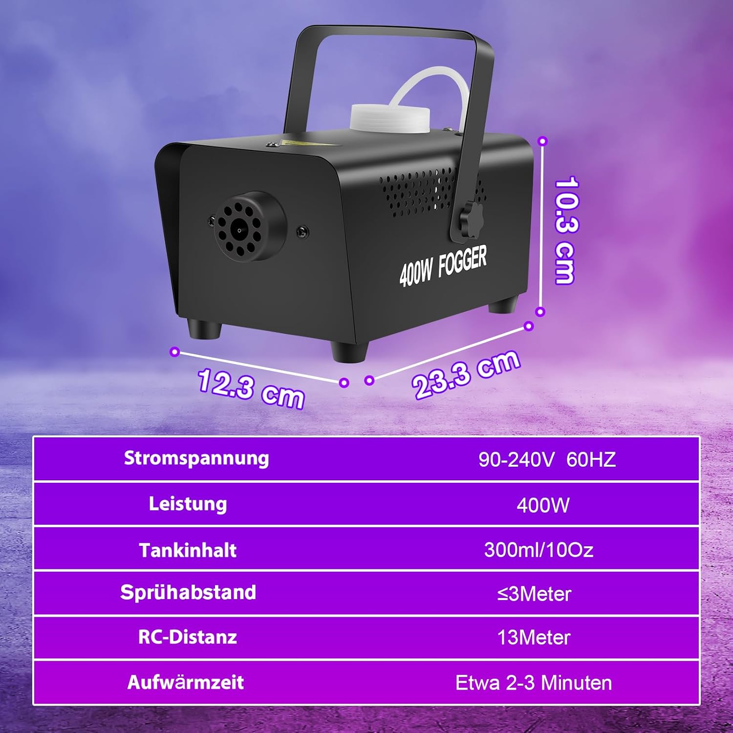 Detalle 2 de Littleboyny 400W Nebelmaschine – kompakte Rauchmaschine mit 300 ml Tank, 2 kabelgebundene und Funkfernbedienungen
