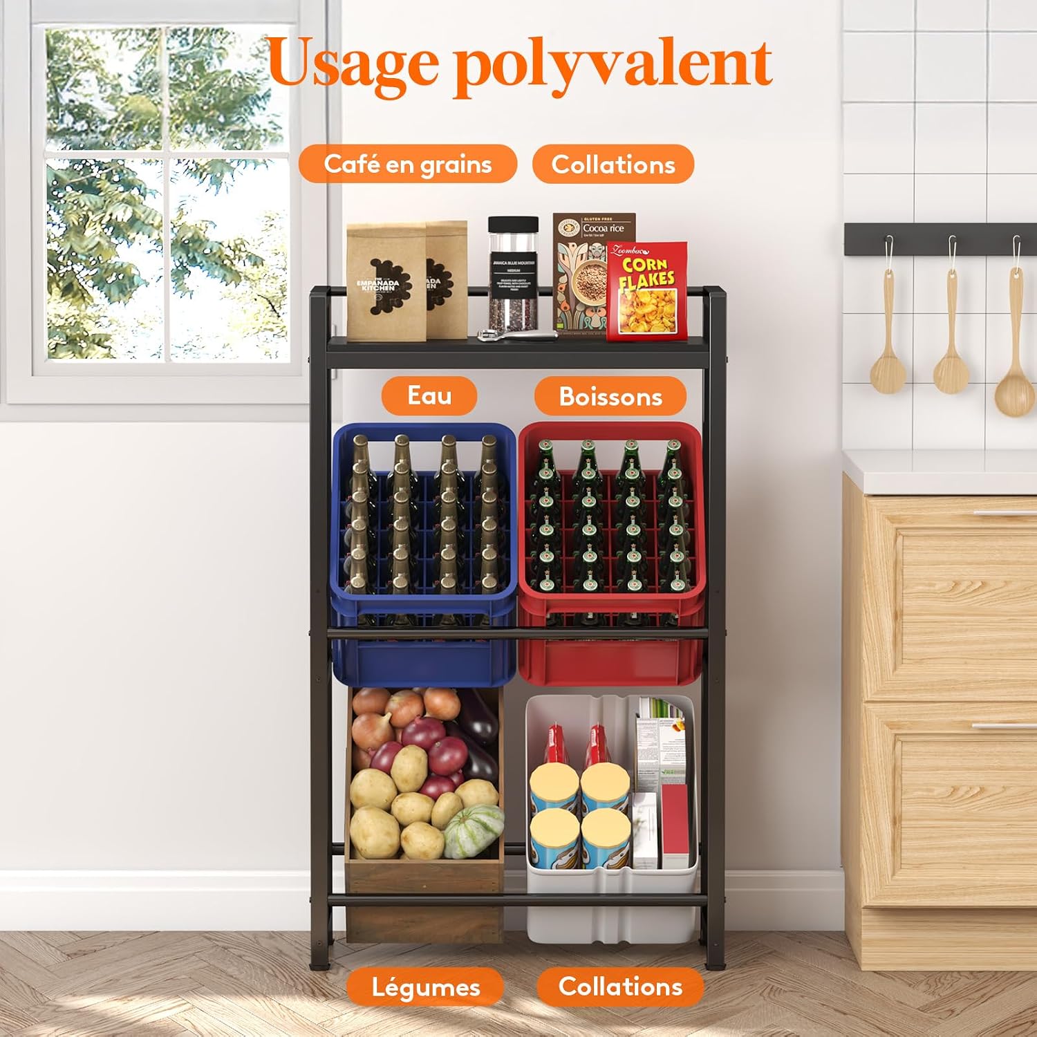 Detalle de Lifewit 24187 drankkrattenrek voor 4 kratten met bovenplank