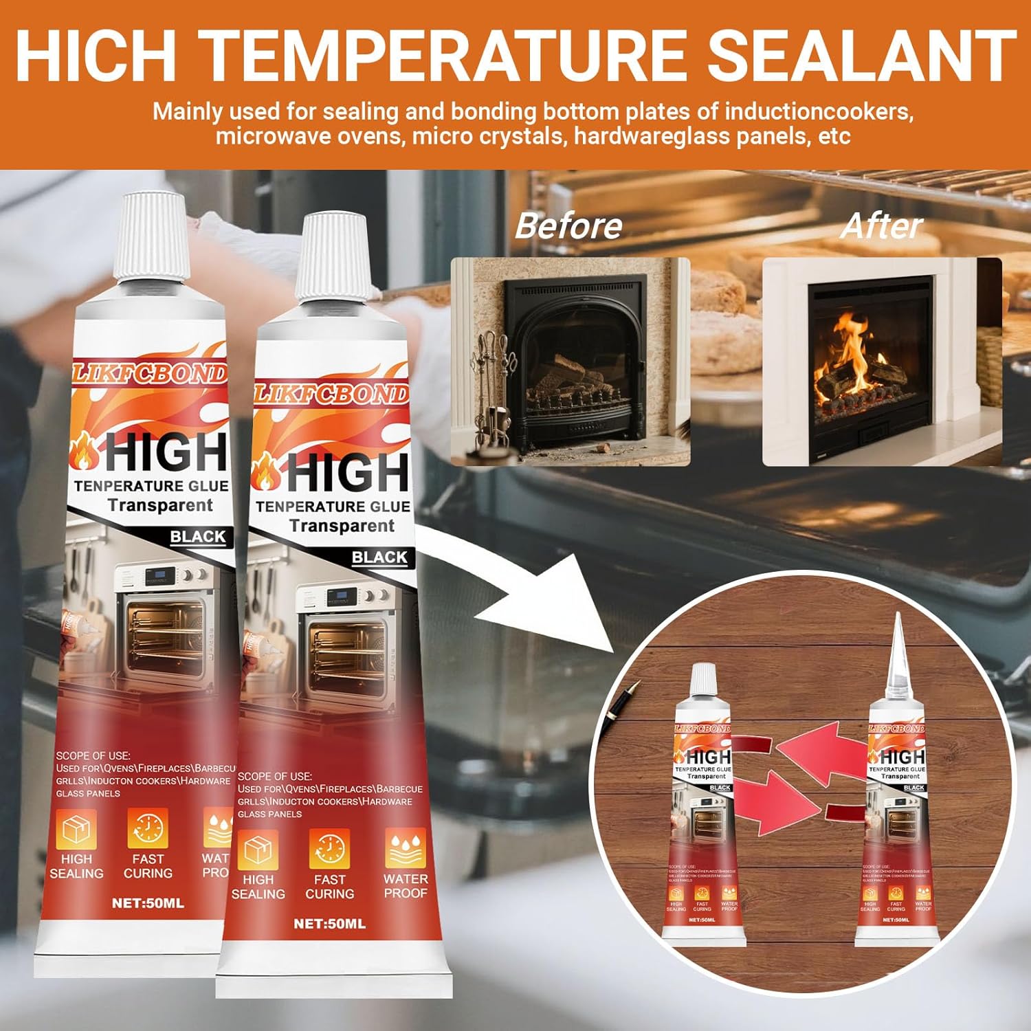 Detalle 2 de LIKFCBOND Pegamento Alta Temperatura 100 ml 650°C