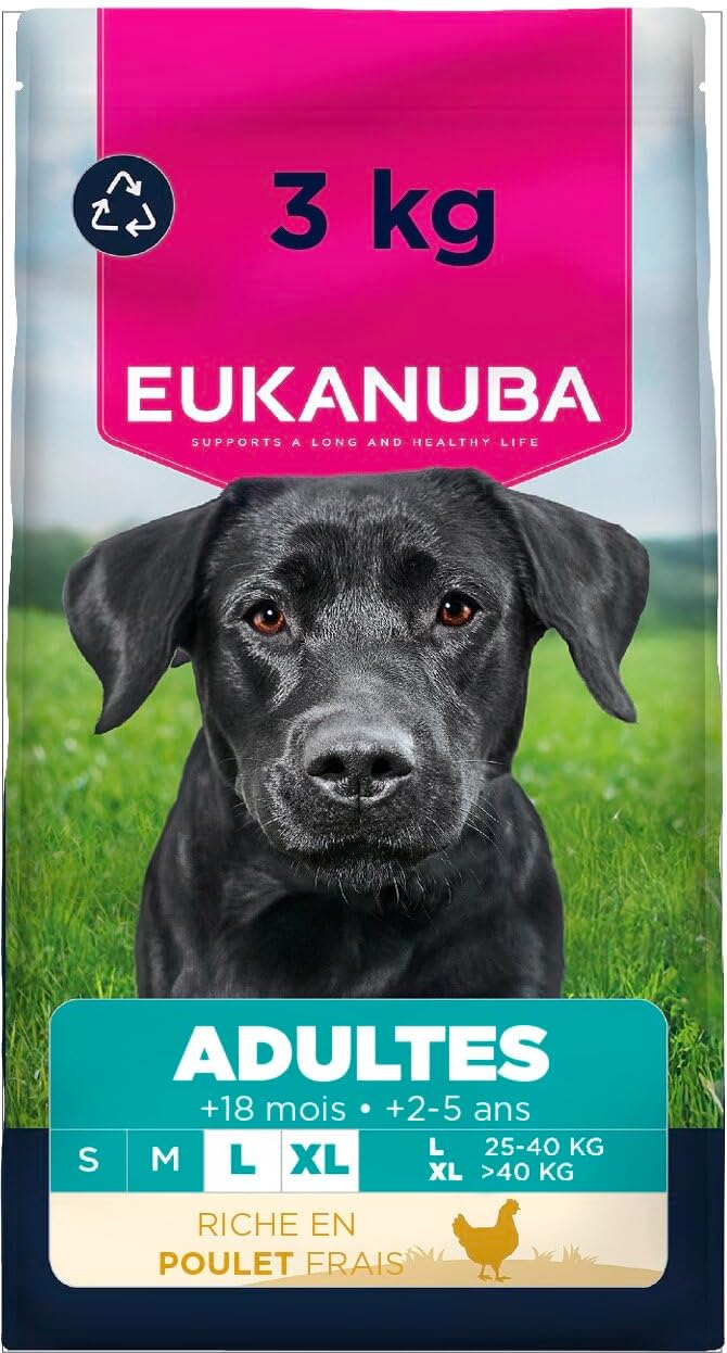 EUKANUBA Life Care Croquettes Chien Adulte Grande Race 18 Mois à 6 Ans – Poulet frais, Oméga 3&6 et DentaDefense