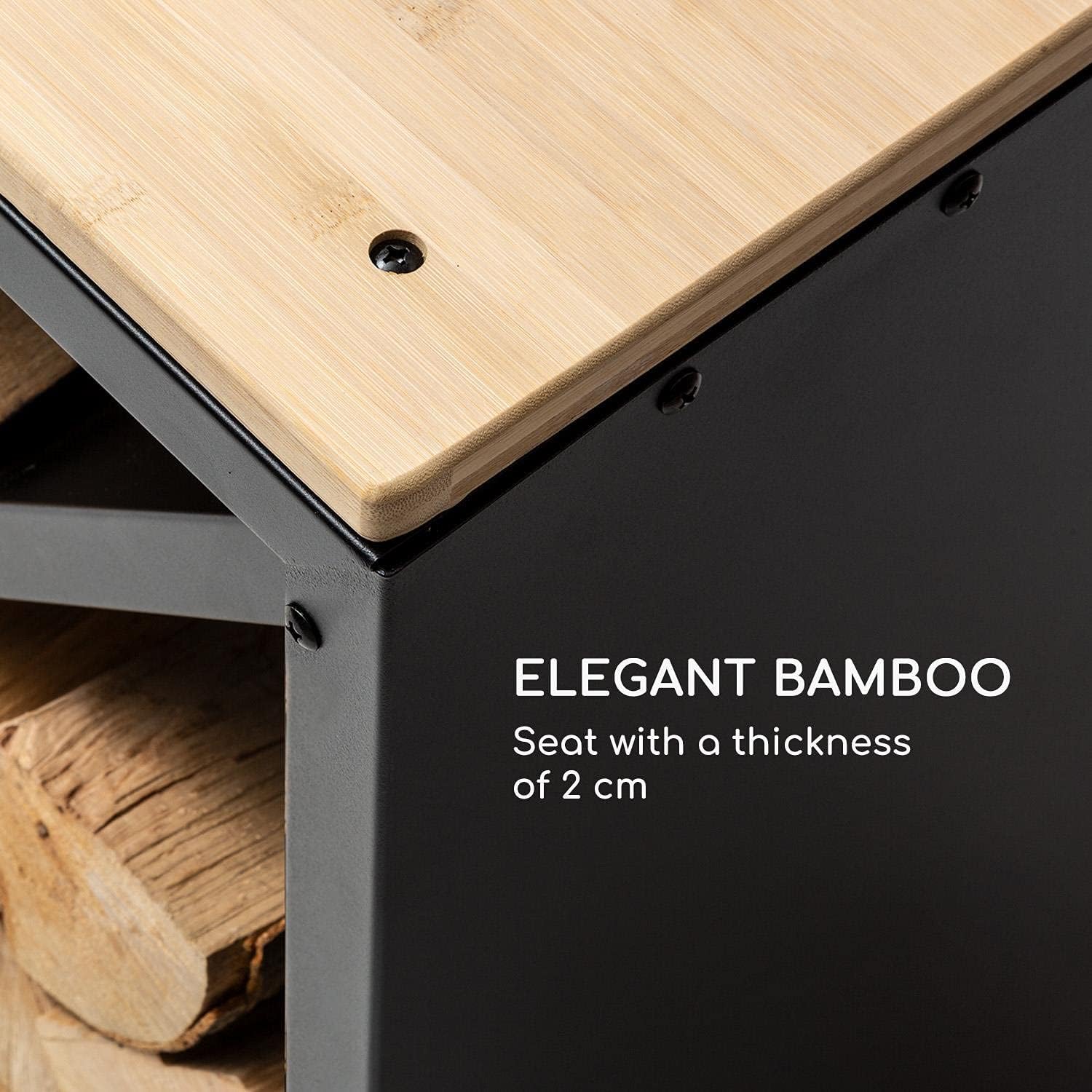 Thumbnail 2 de blumfeldt Banc de rangement pour bois de chauffage en bambou noir, pour intérieur et extérieur