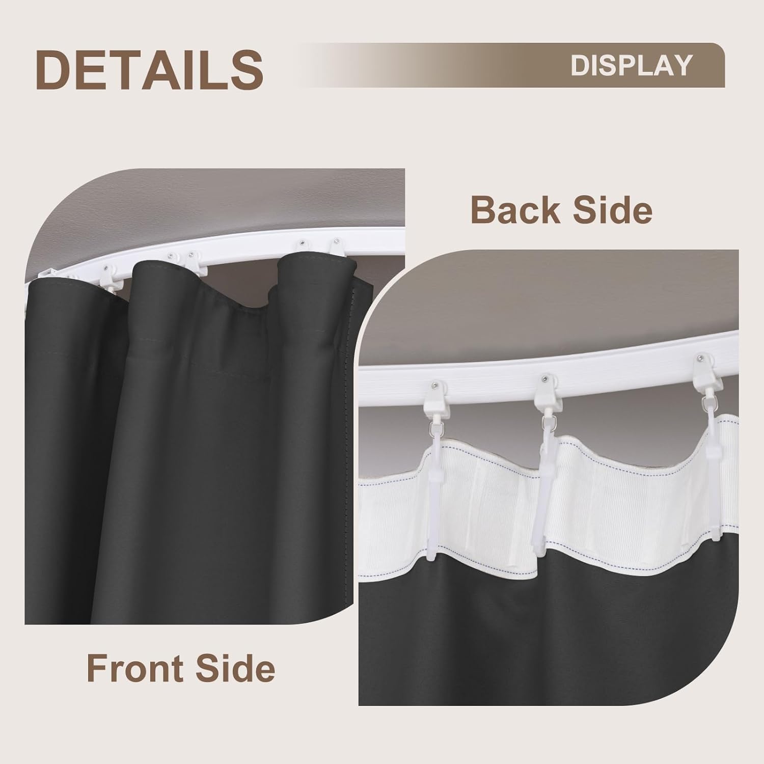 Detalle de MaKefeile Room Divider Curtains & Flexible Bendable Ceiling Track Set (Blackout Privacy Drape + White Rail)