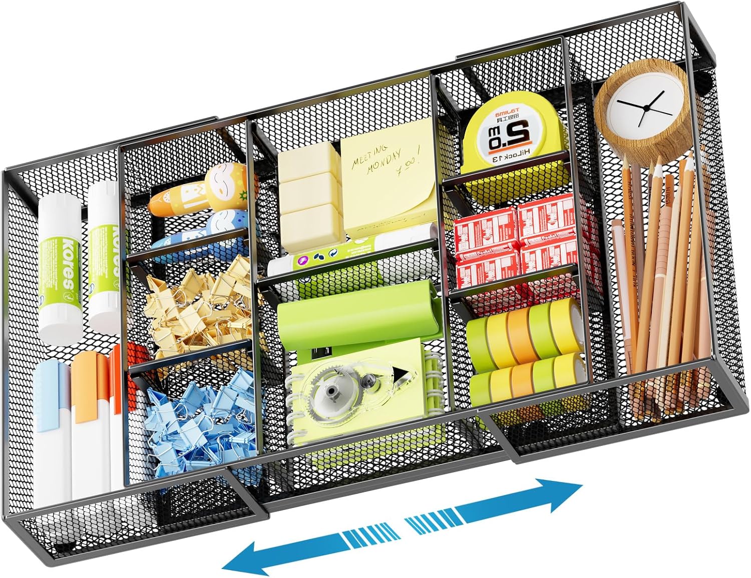 Detalle de Marbrasse Drawer Organizer Tray-Black, Expandable Mesh Desk Drawer Organizer