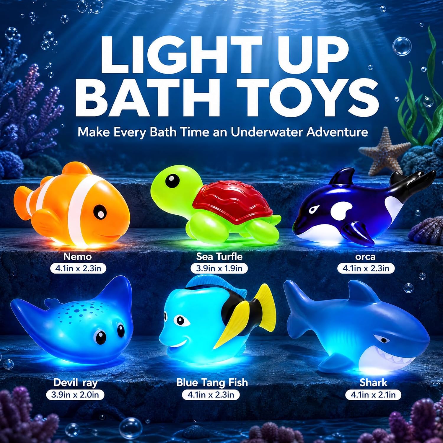 Thumbnail 6 de Light Up Bath Toys – Mold-Free No-Hole, Water-Activated LED Ocean Animal Bath Toys (Water Table/ Bathtub/ Shower)