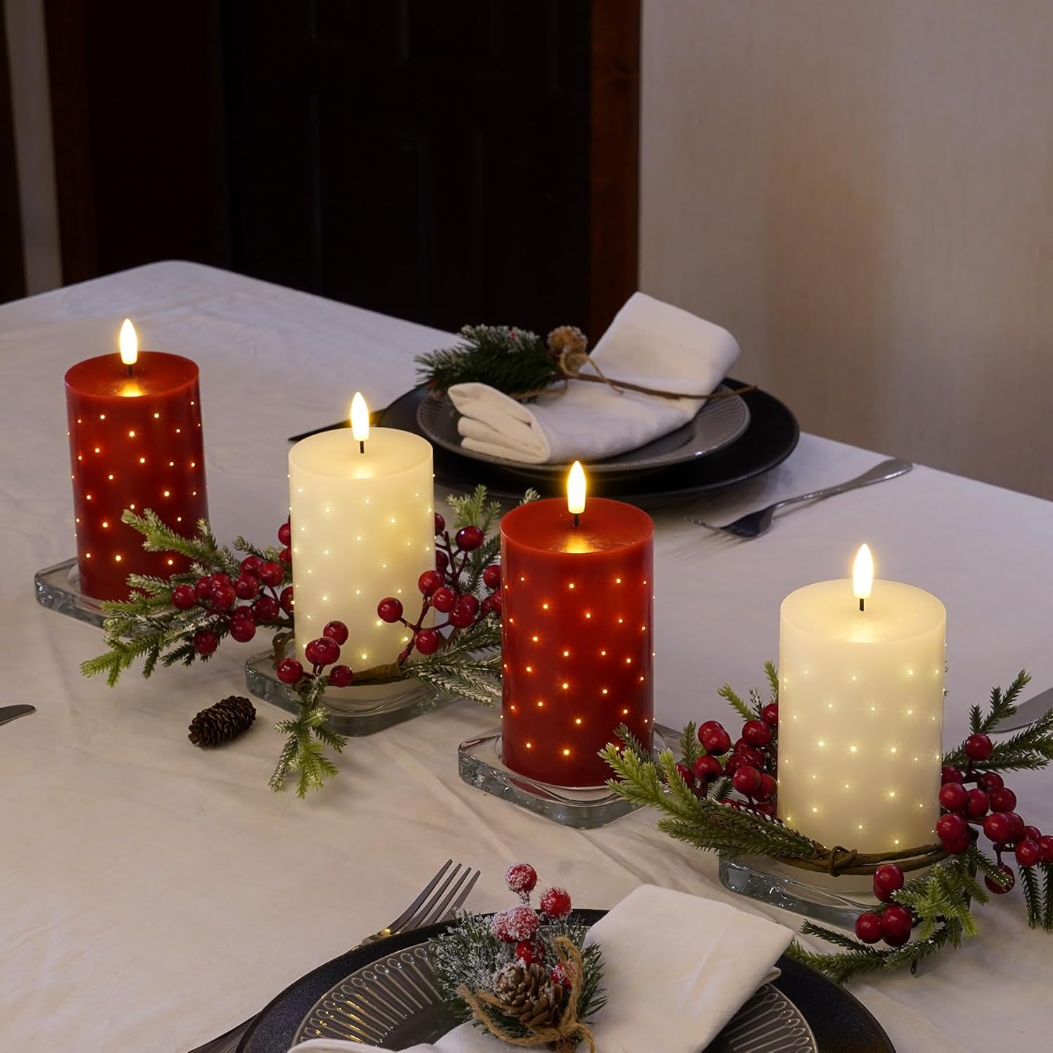 Detalle de Rhytsing White Real Wax LED Candles with Twinkle Fiber Optic Lights (Set of 2) – Battery Operated with Remote