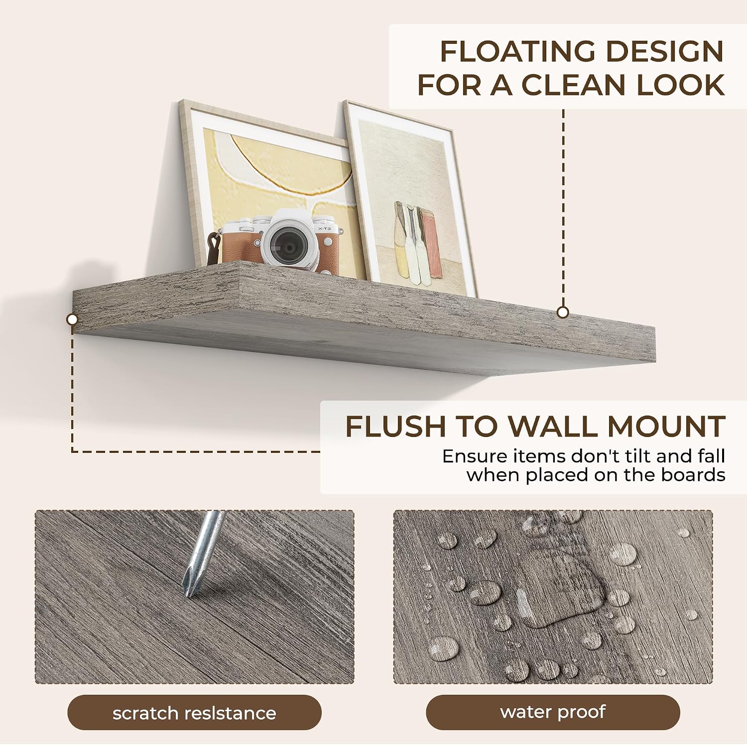 Thumbnail 5 de RICHFOCUS 36Inch Floating Shelves (2-Pack) with Invisible Brackets, Grey