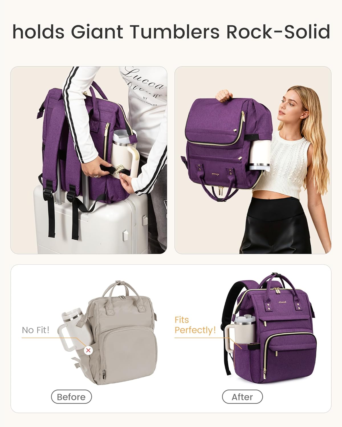 Thumbnail 2 de LOVEVOOK Women's Laptop Backpack with Giant Tumbler Holder – 15.6 inch, Waterproof, 2-Compartment Travel Bag