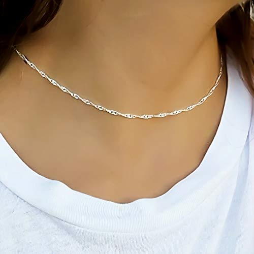 Thumbnail 1 de Annika Bella Twisted Singapore Chain Choker — Silver, Adjustable Layering Necklace