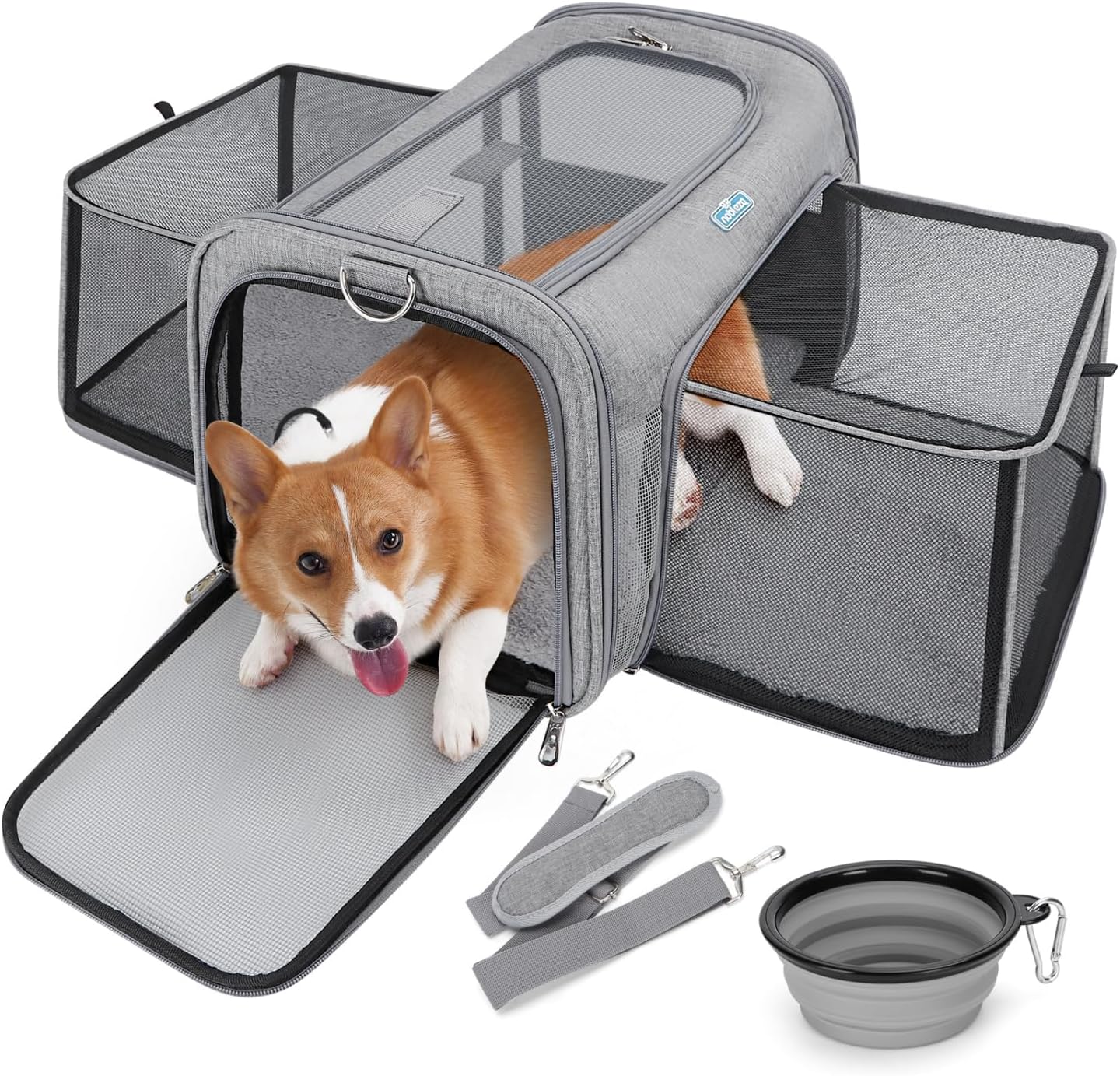 Nobleza Sac de Transport Extensible pour Chats et Chiens – Grand Cage de Transport Pliable et Respirante + Bol