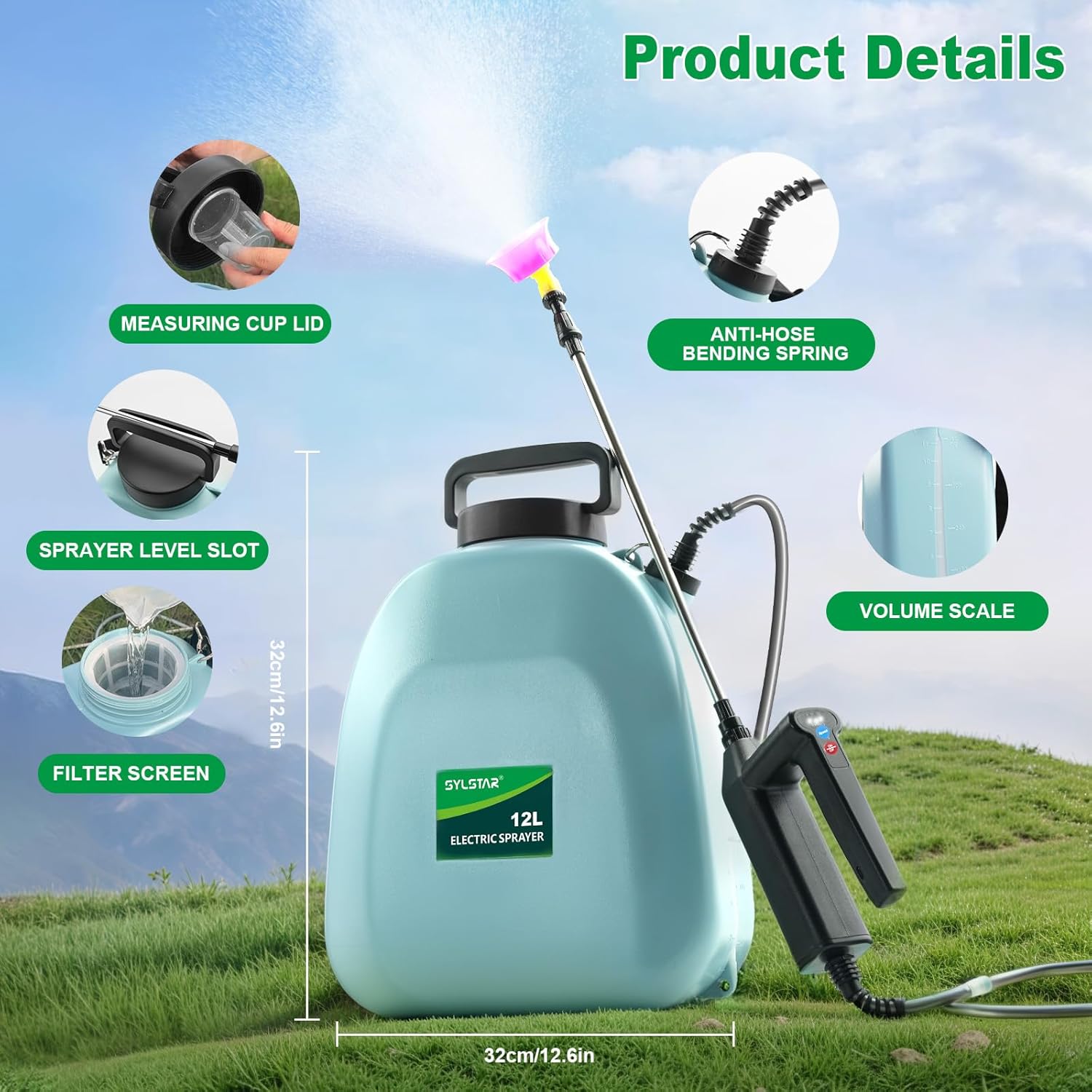 Thumbnail 6 de SYLSTAR pompa irroratrice a batteria 12L con 3 velocità, indicatore e 5 ugelli regolabili