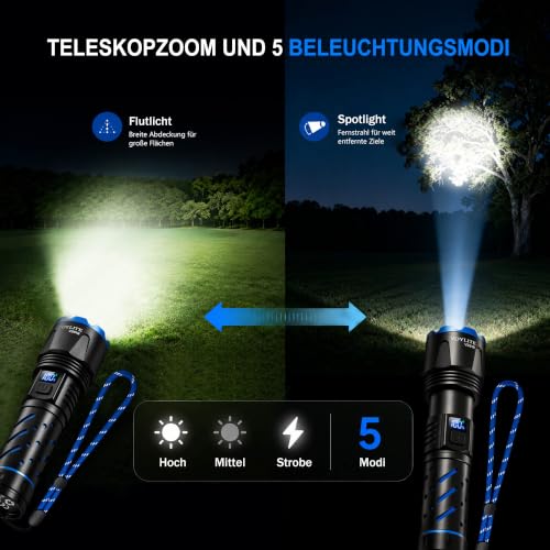 Thumbnail 6 de Voylite Taschenlampen-2er-Set: 1.000.000 Lumen Extremhell mit Zoom, USB-Aufladung, IPX7, LCD & Wärmeableitung