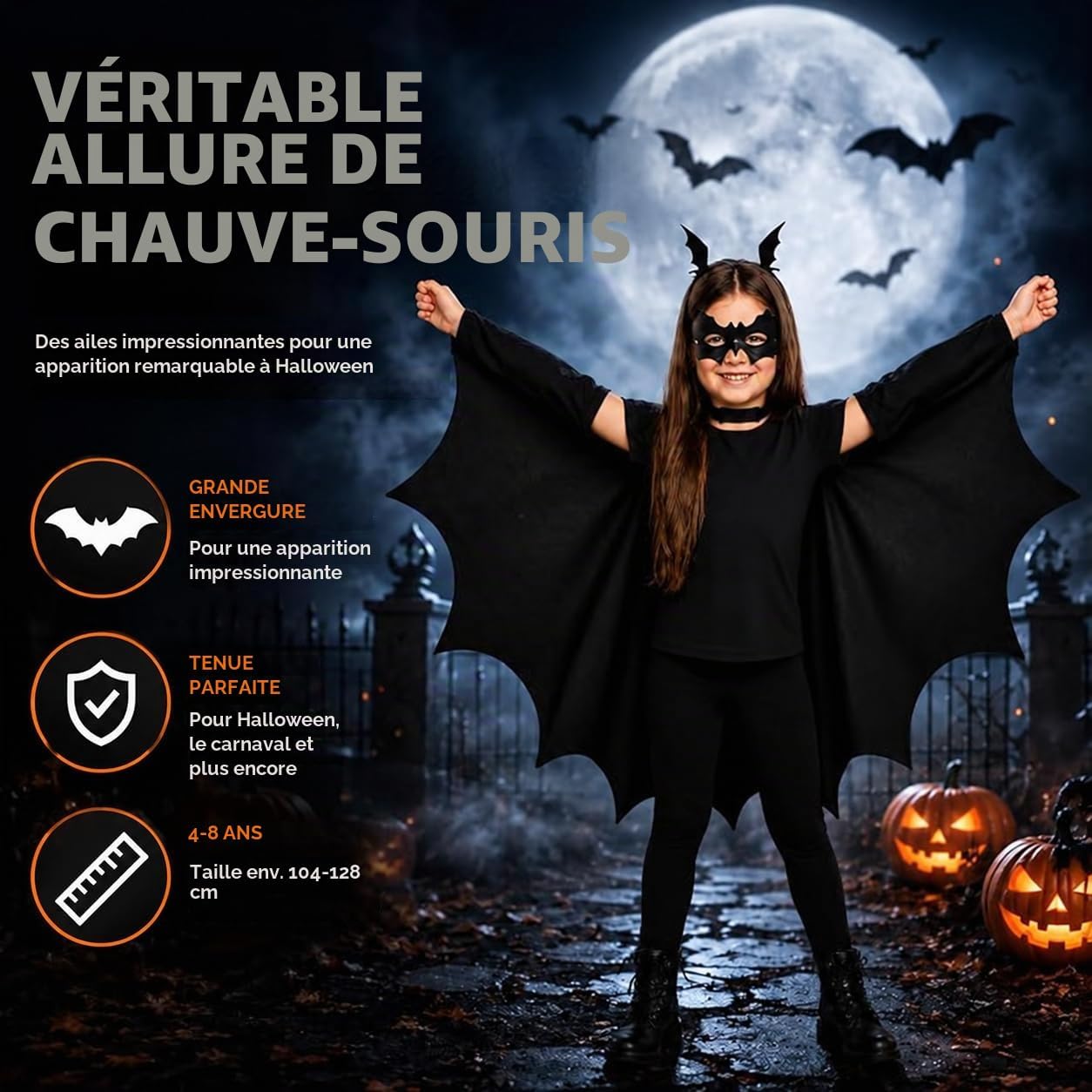 Detalle 2 de TK Gruppe Timo Klingler Halloweenkostuums voor kinderen: pompoen, geest, skelet of vleermuis